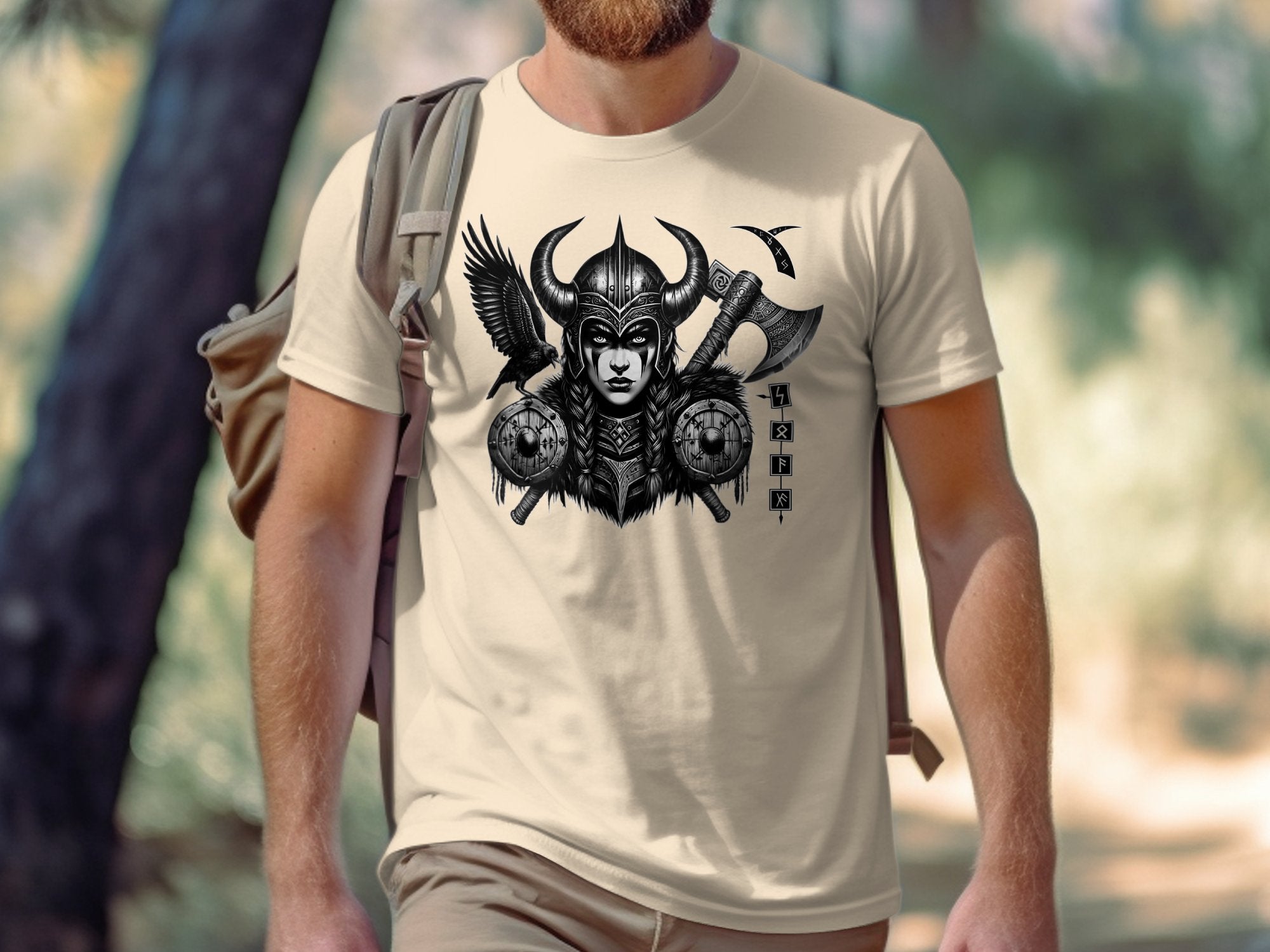 Viking Shield Maiden - Coloured Gildan T Shirt Realistic Norse Talisman Men Women Unisex Valhalla Tee Graphic Design