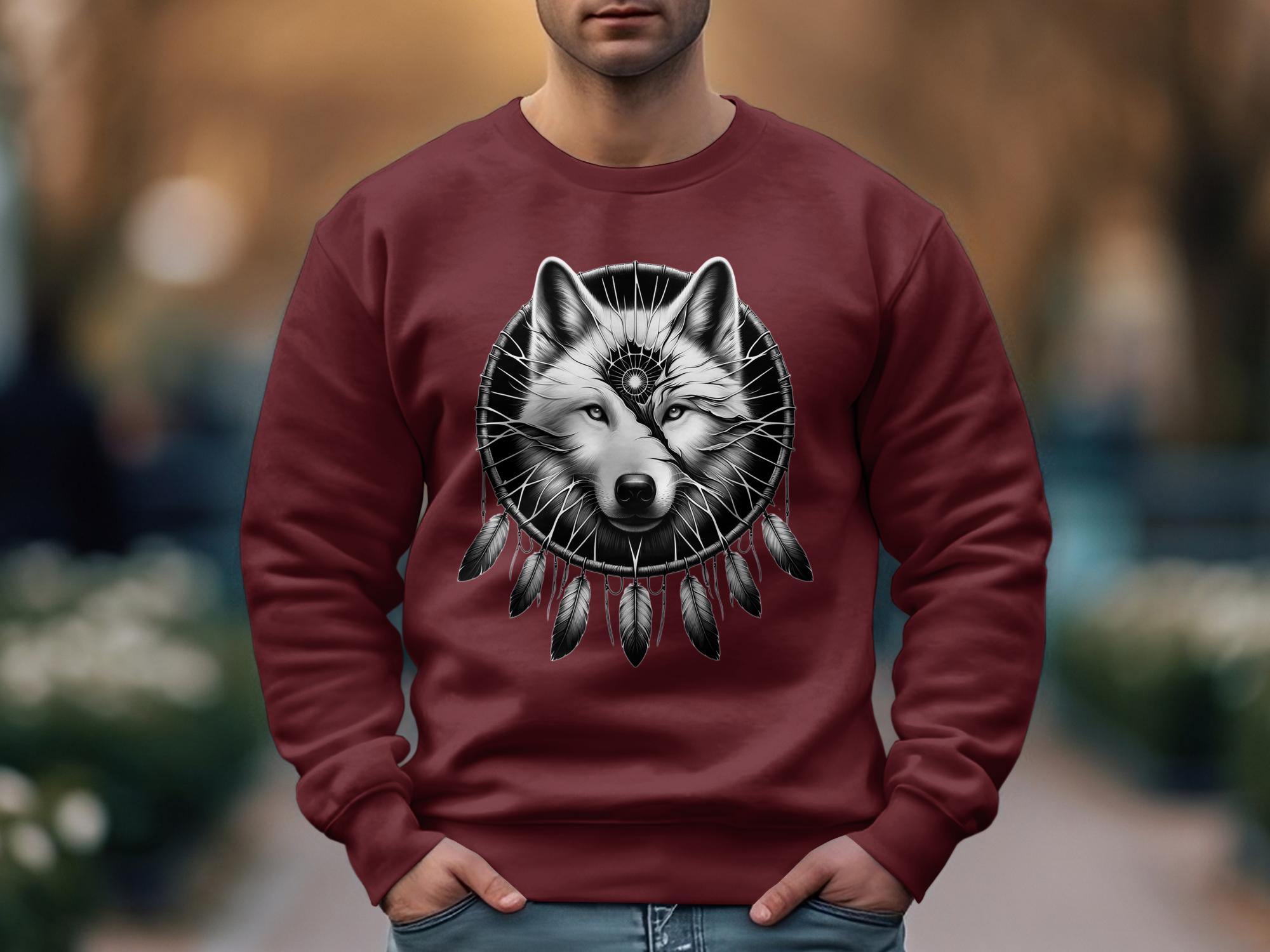 Dreamcatcher Wolf - Coloured Gildan Sweatshirt Realistic Native American Talisman Unisex Mythology Tee Graphic Design