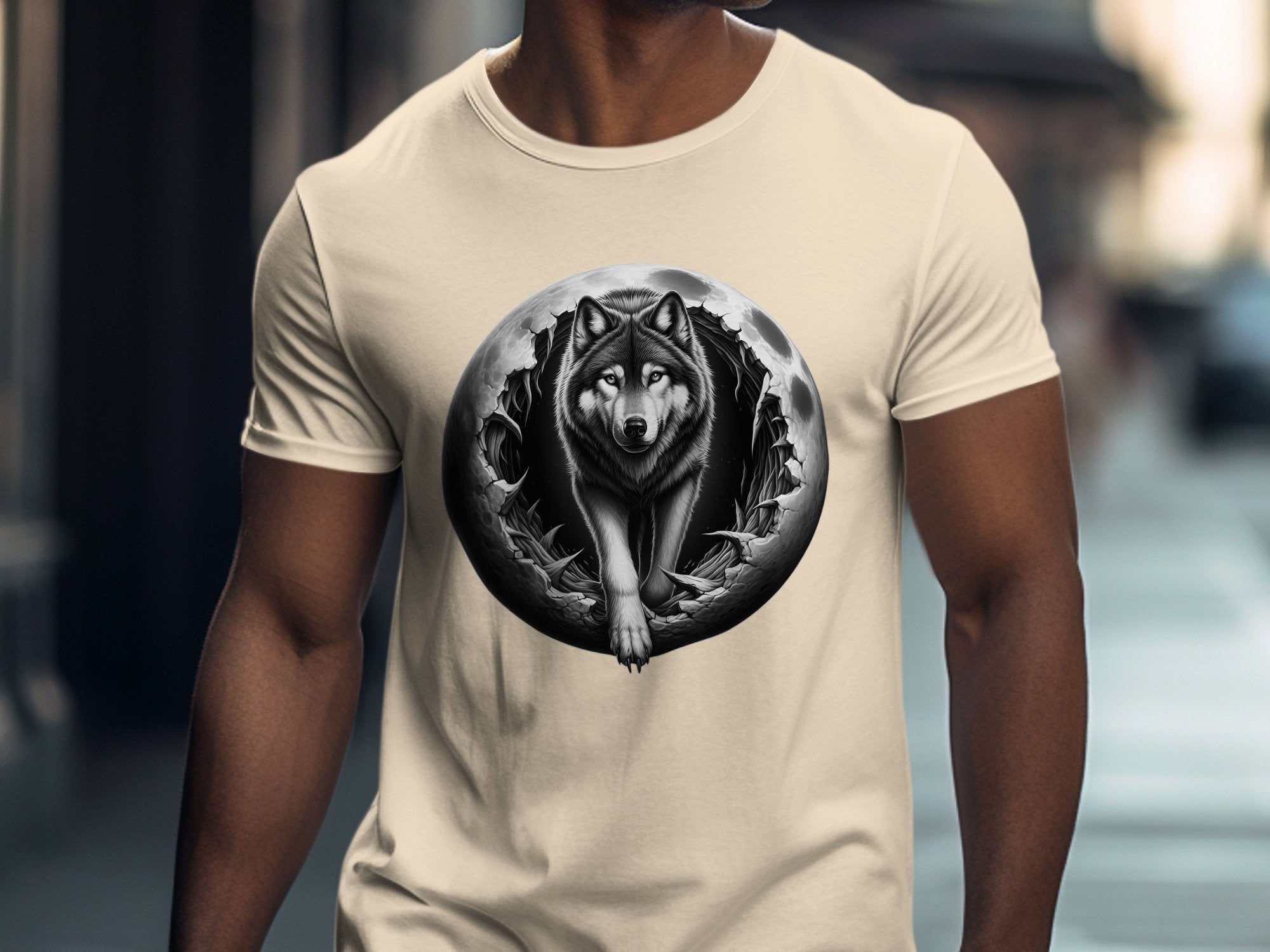 Moon Wolf - Coloured Gildan T-Shirt Realistic Animal Talisman Unisex Mythology Tee Graphic Design