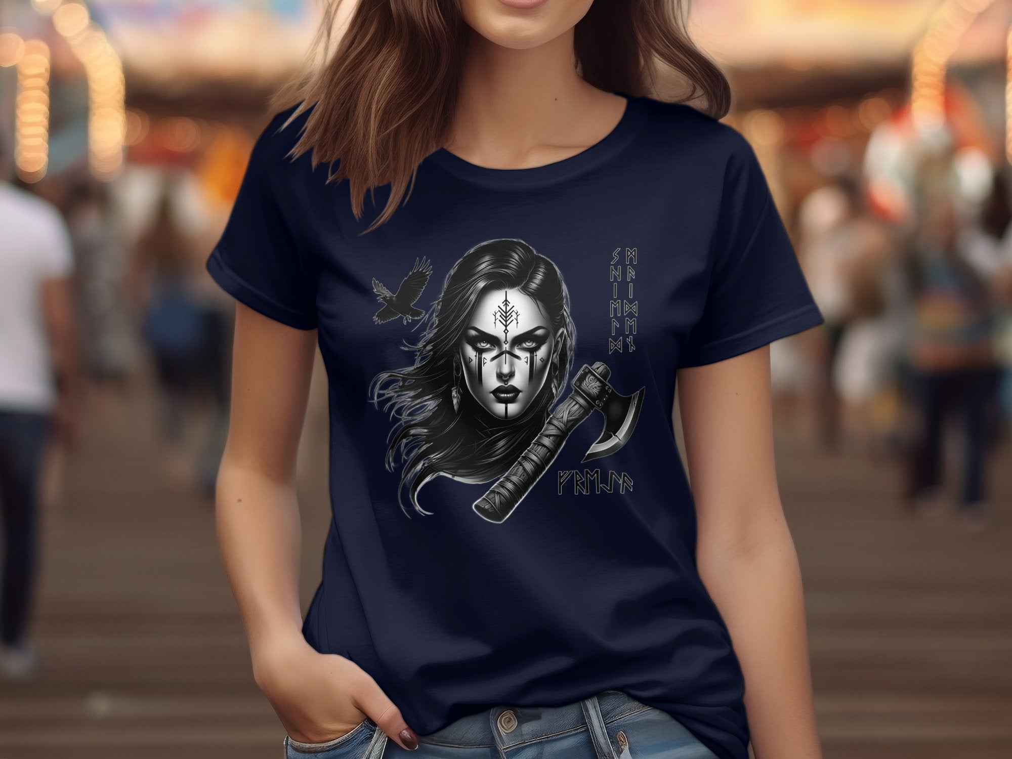 Viking Shield Maiden - Coloured Gildan T Shirt Realistic Norse Talisman Men Women Unisex Valhalla Tee Graphic Design