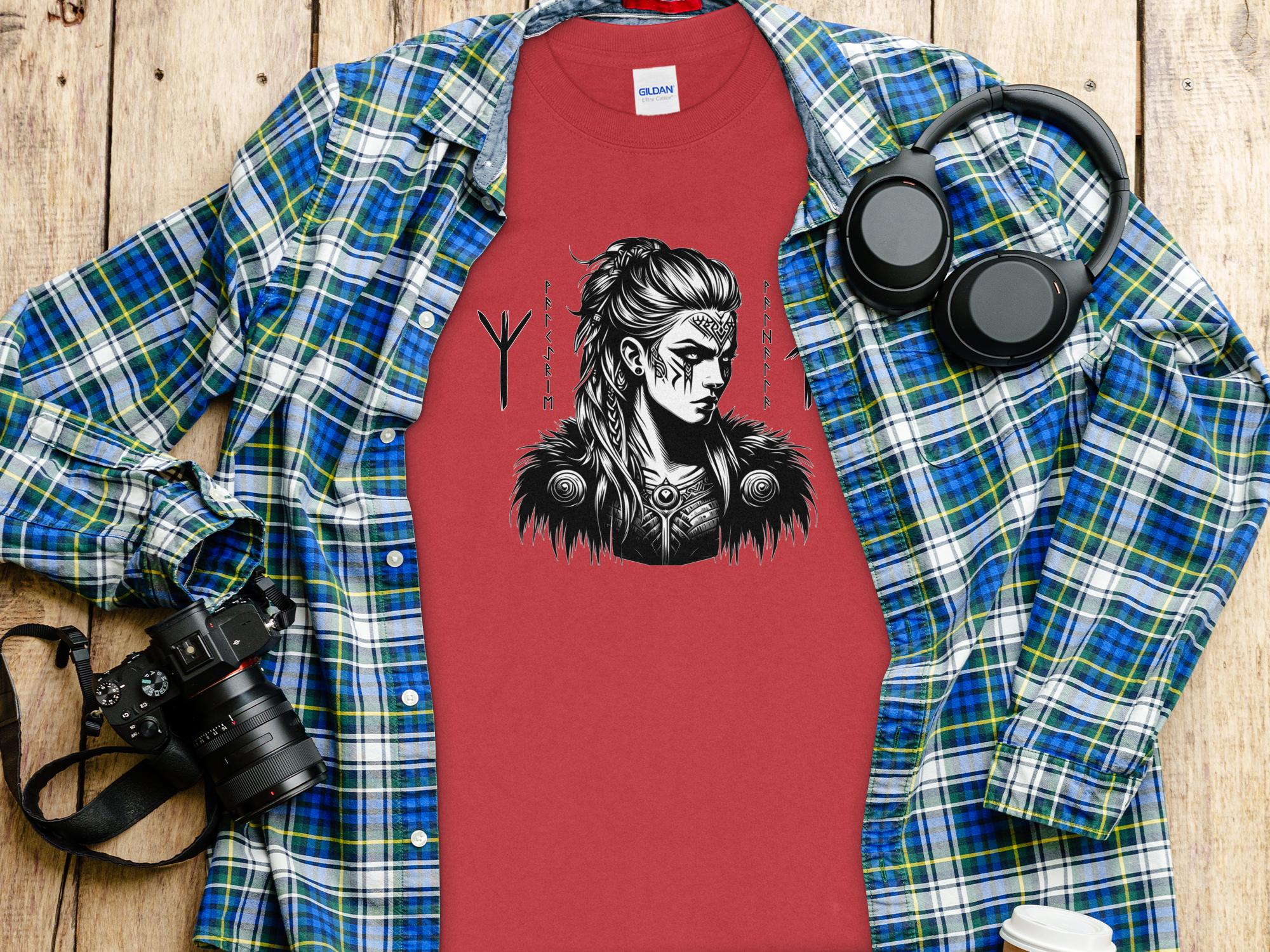 Viking Shield Maiden - Coloured Gildan Long Sleeve Realistic Norse Talisman Men Women Unisex Valhalla Tee Graphic Design