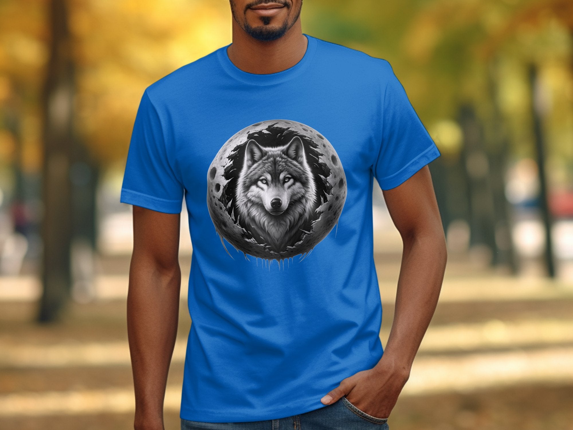 Moon Wolf - Coloured Gildan T-Shirt Realistic Animal Talisman Unisex Mythology Tee Graphic Design