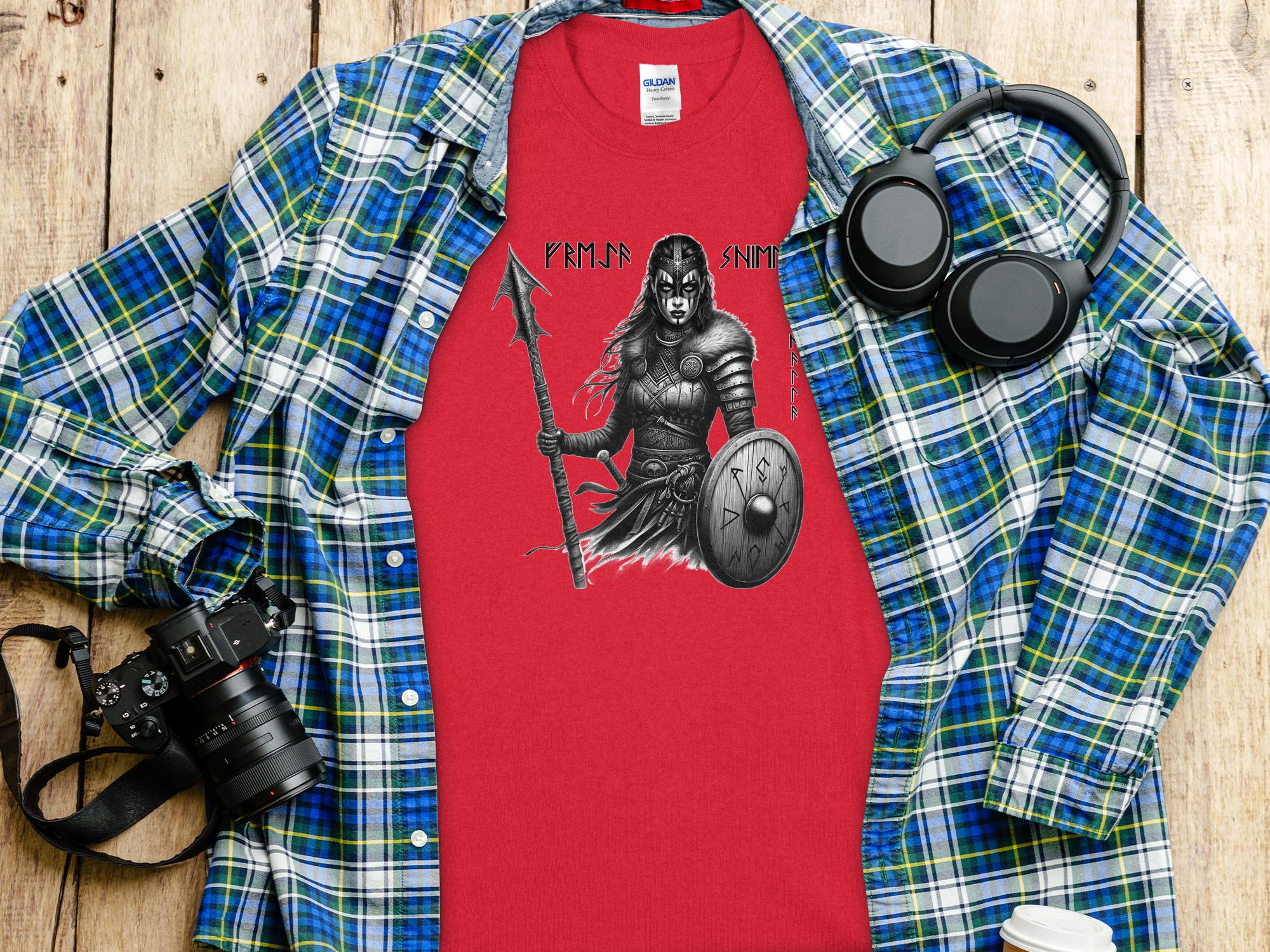 Viking Shield Maiden - Coloured Gildan T Shirt Realistic Norse Talisman Men Women Unisex Valhalla Tee Graphic Design