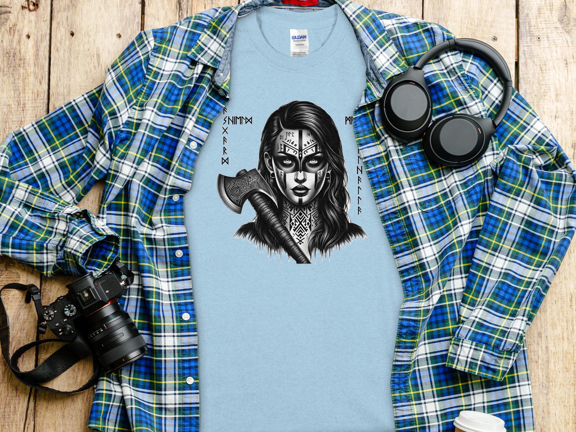 Viking Shield Maiden - Coloured Gildan T Shirt Realistic Norse Talisman Men Women Unisex Valhalla Tee Graphic Design