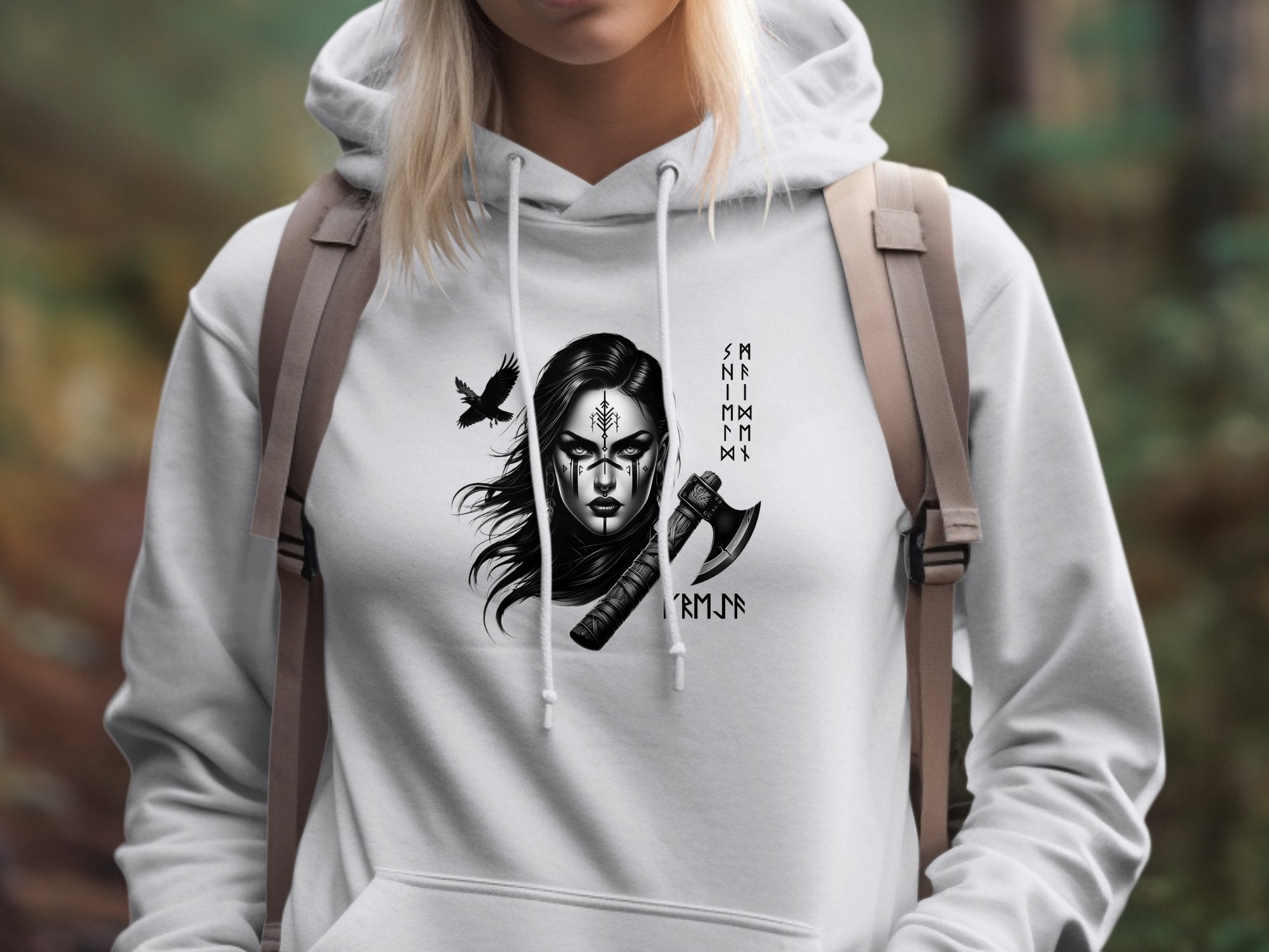 Viking Shield Maiden - Coloured Gildan Hoodie Realistic Norse Talisman Men Women Unisex Valhalla Tee Graphic Design