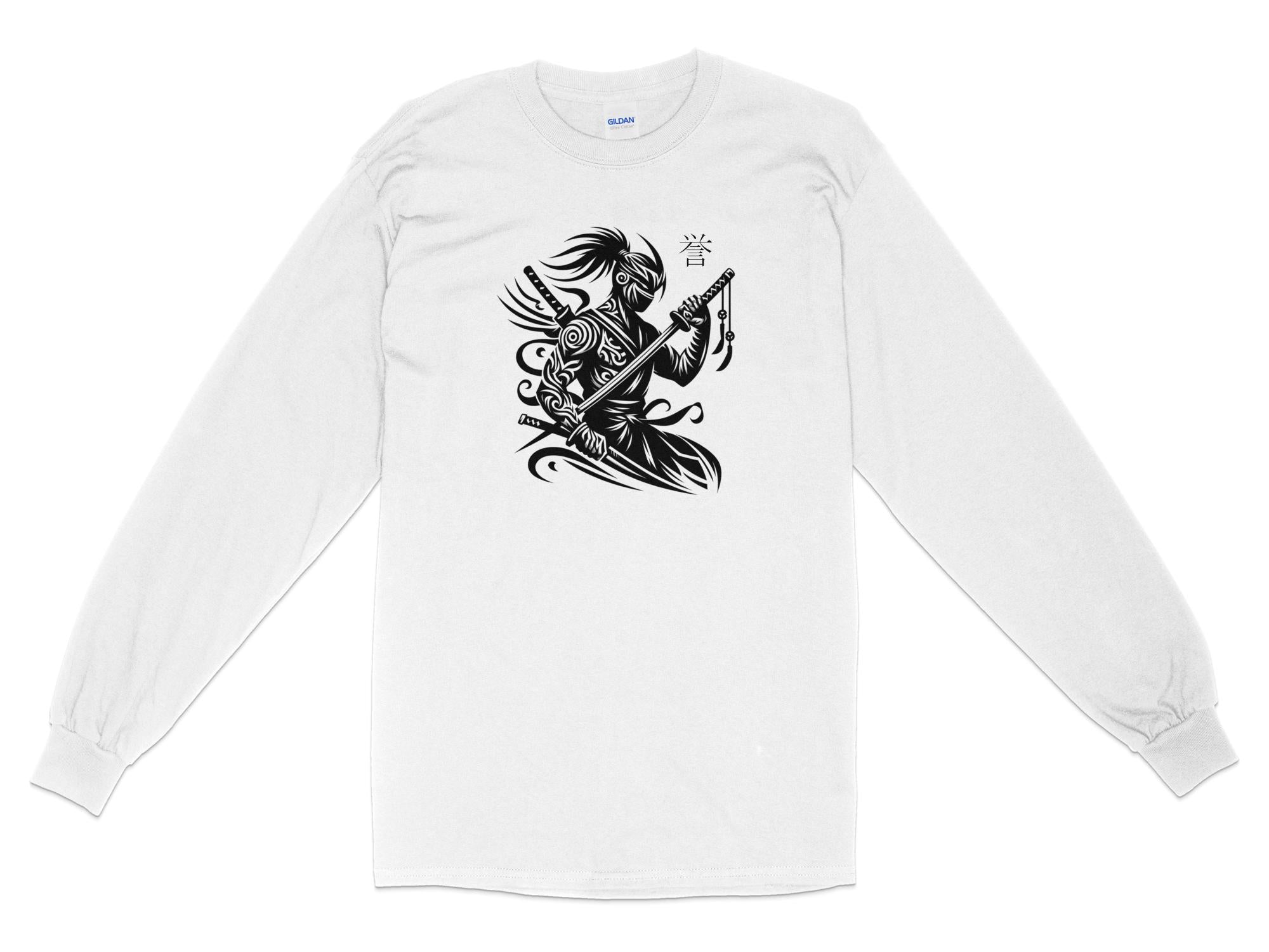 Samurai Ninja - Coloured Gildan Long Sleeve Japanese Talisman Unisex Cultural Symbolic Graphic Design