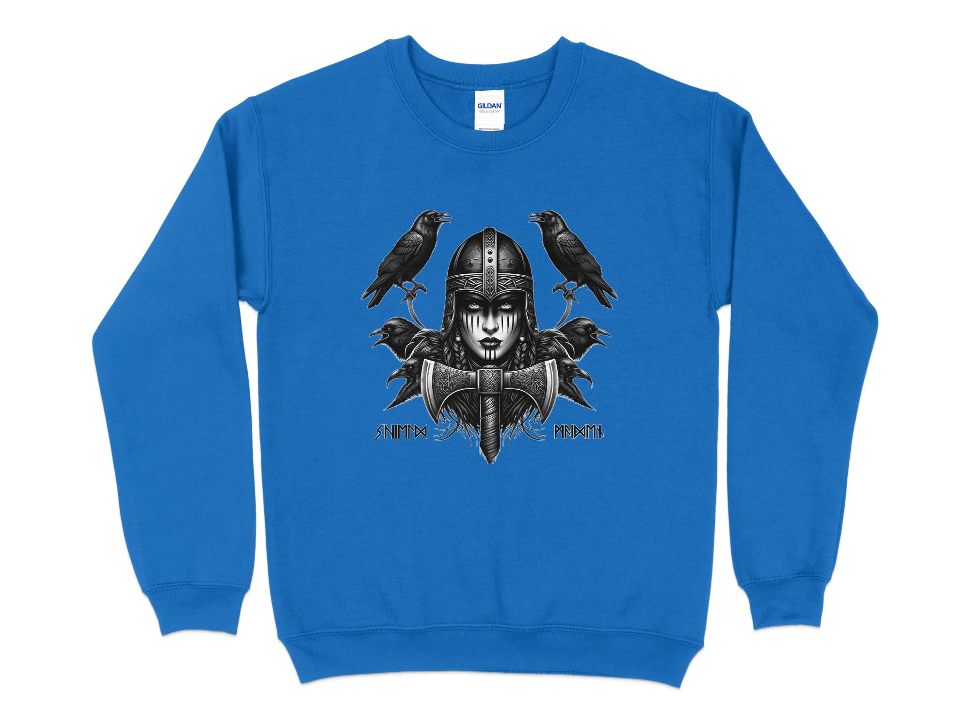 Viking Shield Maiden - Coloured Gildan Sweatshirt Realistic Norse Talisman Men Women Unisex Valhalla Tee Graphic Design