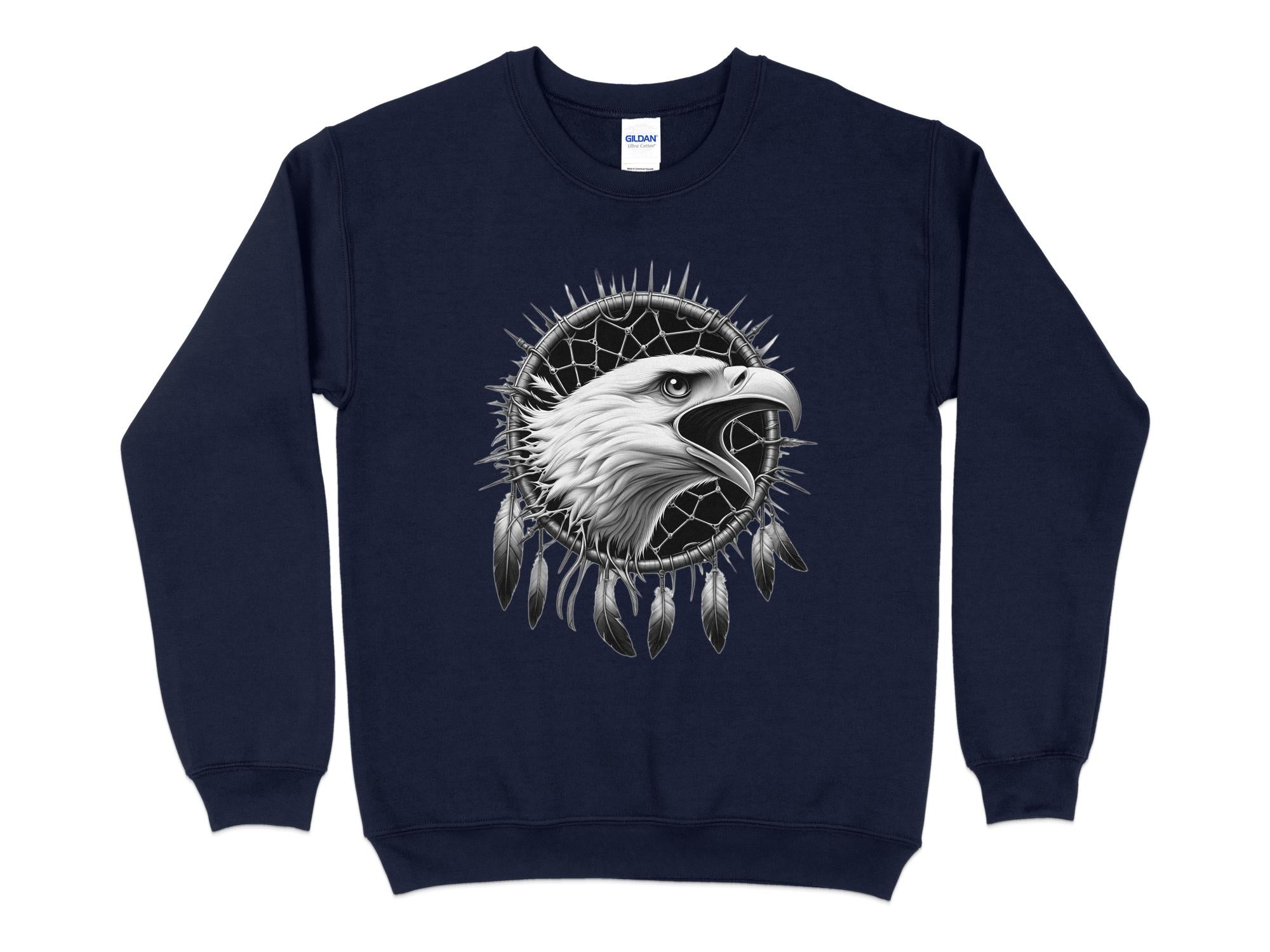 Dreamcatcher Eagle - Coloured Gildan Sweatshirt Realistic Native American Talisman Unisex Mythology Tee Graphic Design