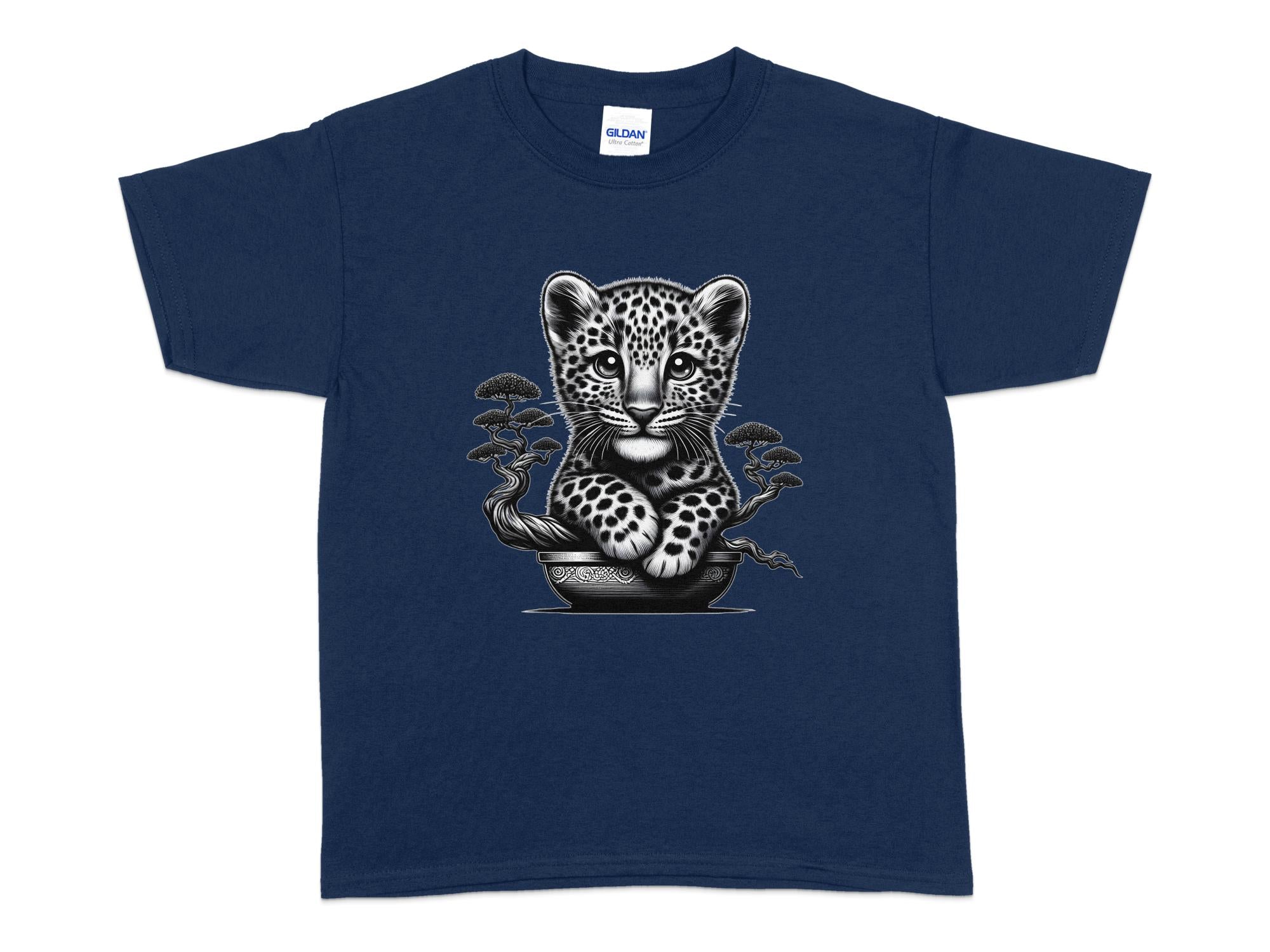 Leopard Bonsai - Coloured Gildan Kids T-Shirt Realistic Animal Talisman Unisex Cute Tee Graphic Design