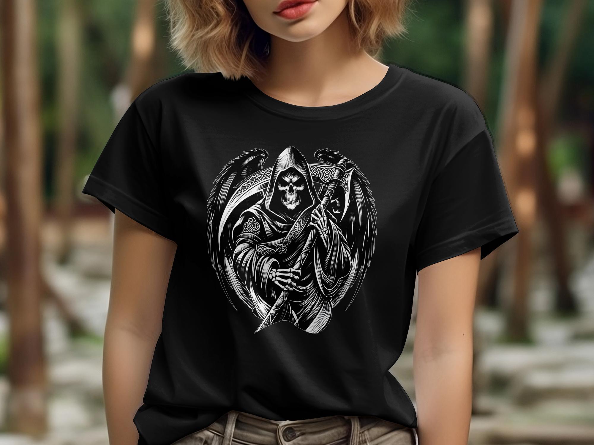 Grim Reaper - Black White Gildan T-Shirt Commemorative Talisman Unisex Tee Graphic Design