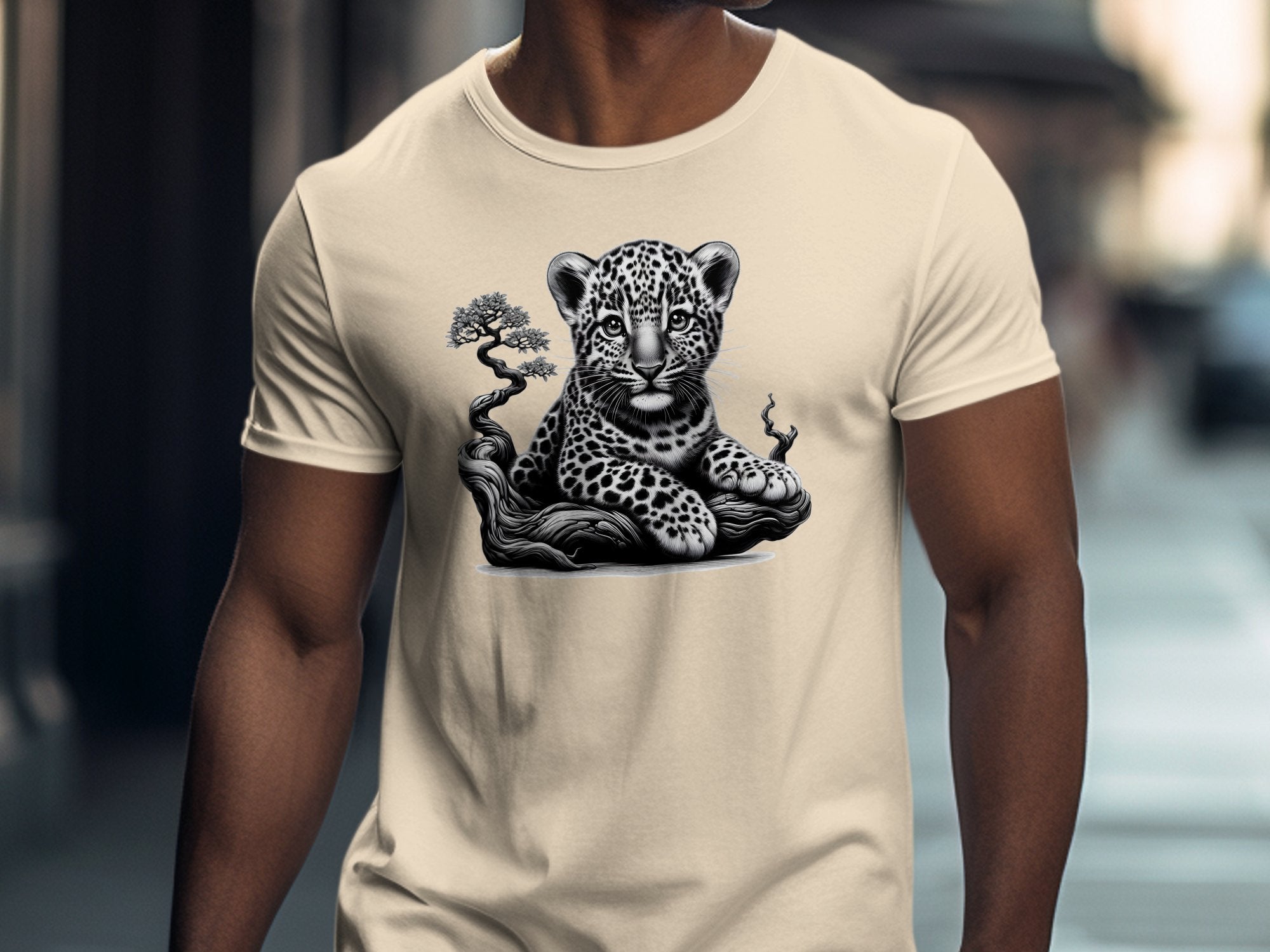 Leopard Bonsai - Coloured Gildan T-Shirt Realistic Animal Talisman Unisex Cute Tee Graphic Design