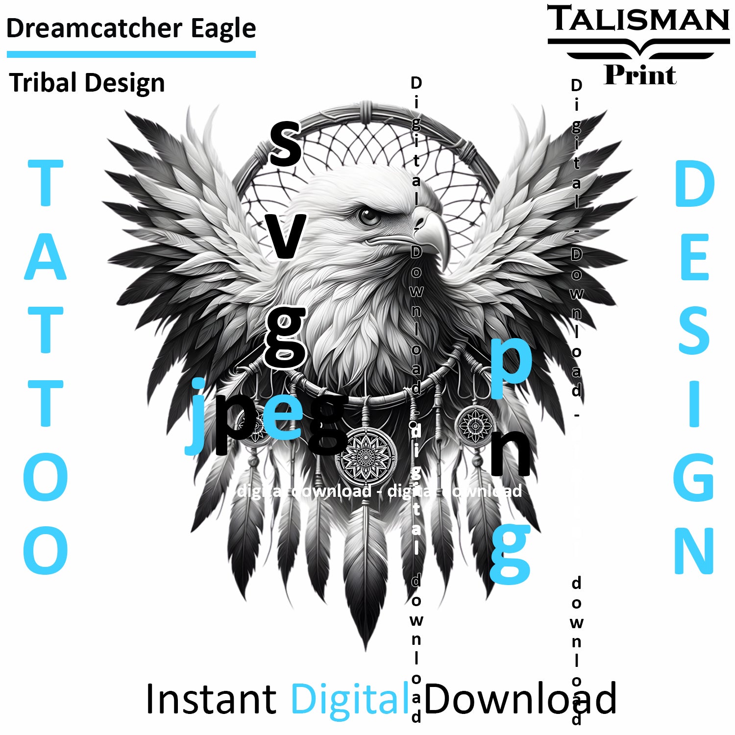 Dreamcatcher Eagle - Digital Art | PNG, JPEG & SVG | Instant Download for Apparel, Décor and Wall Art