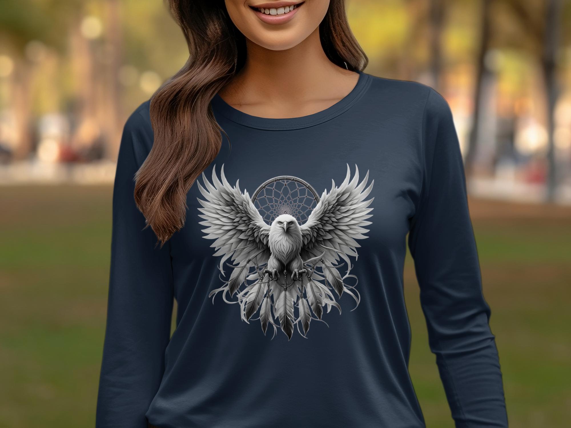 Dreamcatcher Eagle - Coloured Gildan Long Sleeve Realistic Native American Talisman Unisex Mythology Tee Graphic Design