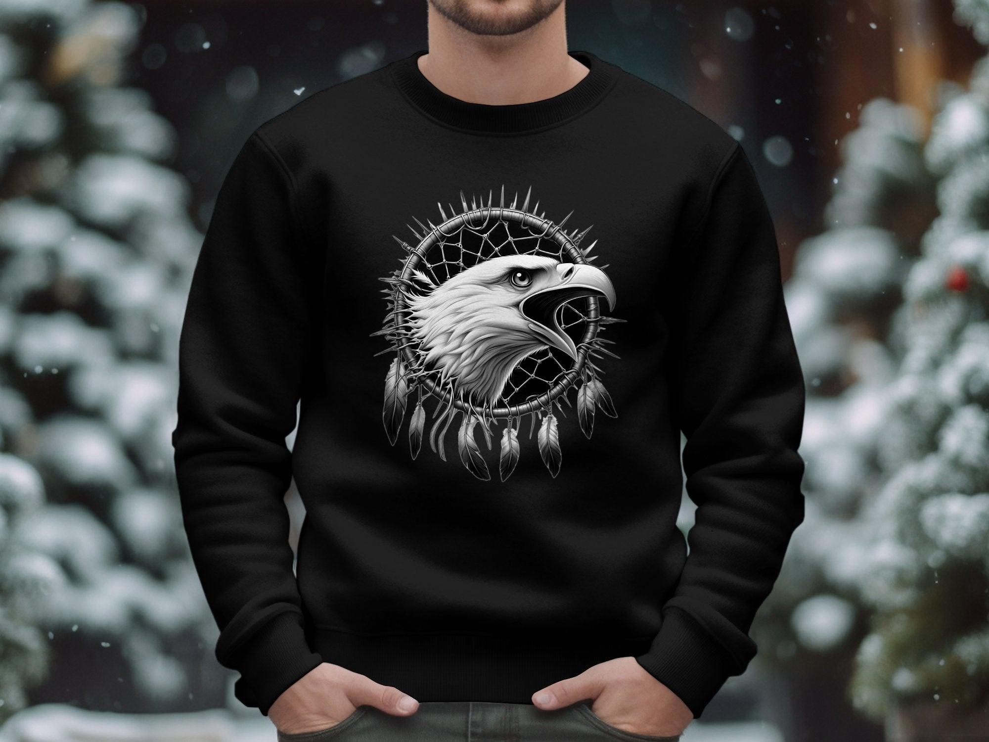 Dreamcatcher Eagle - Coloured Gildan Sweatshirt Realistic Native American Talisman Unisex Mythology Tee Graphic Design