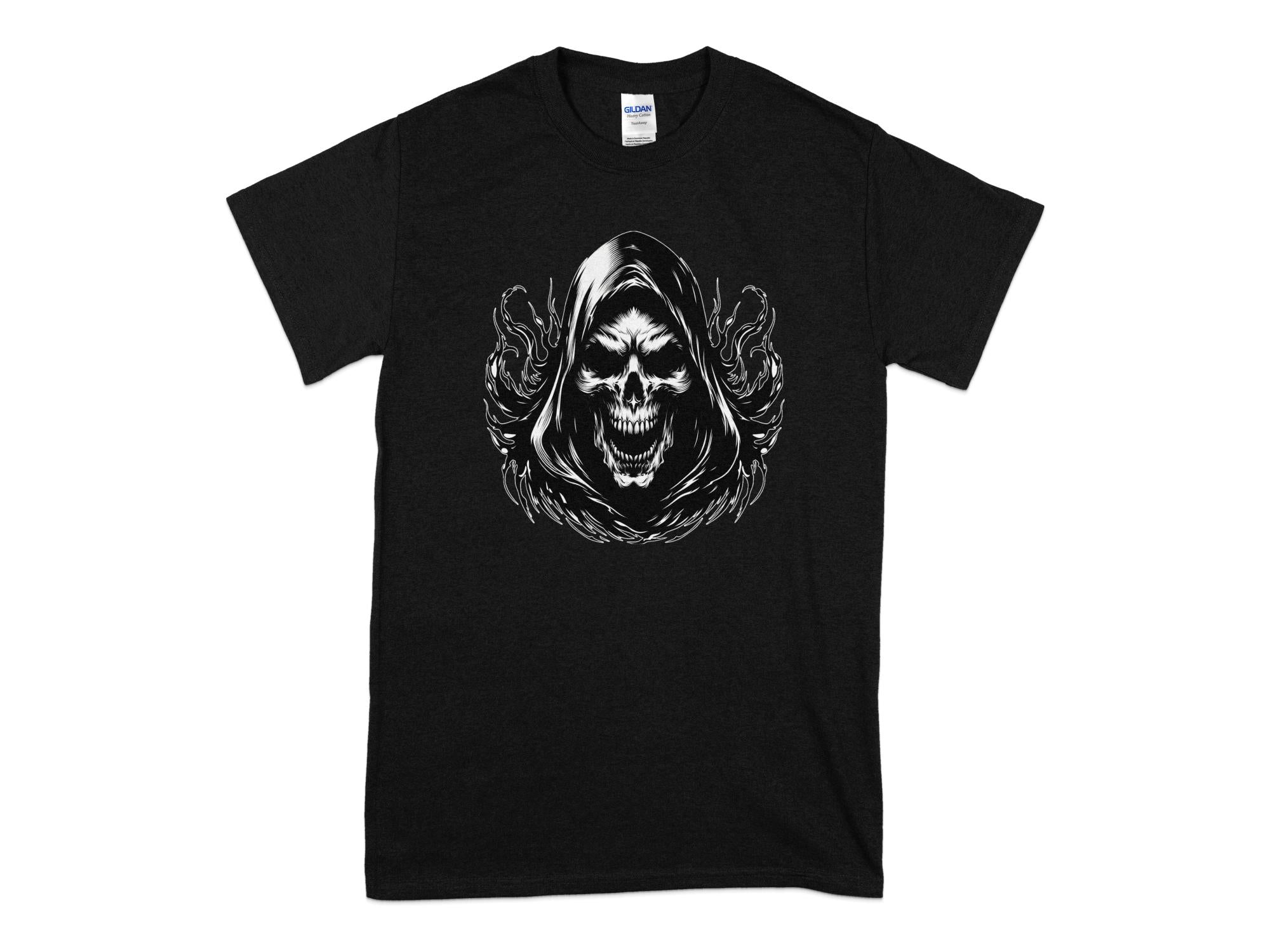 Grim Reaper - Black White Gildan T-Shirt Commemorative Talisman Unisex Tee Graphic Design