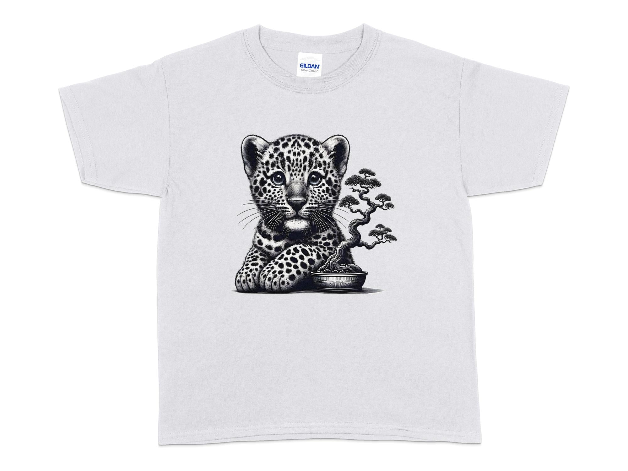 Leopard Bonsai - Coloured Gildan Kids T-Shirt Realistic Animal Talisman Unisex Cute Tee Graphic Design