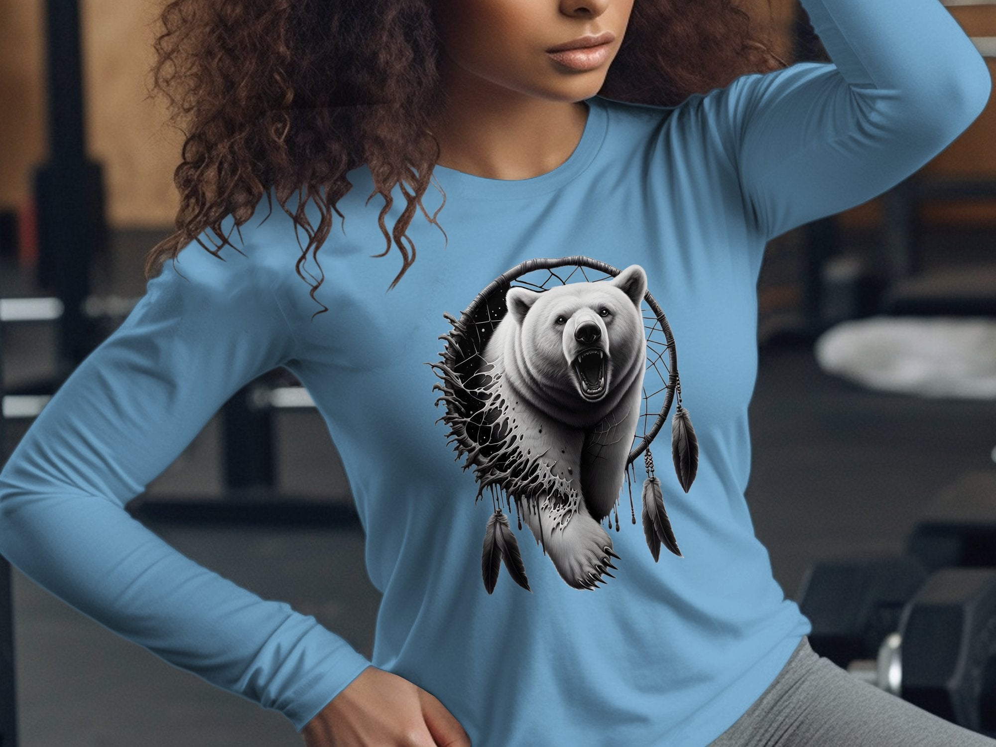 Dreamcatcher Bear - Coloured Gildan Long Sleeve Realistic Native American Talisman Unisex Mythology Tee Graphic Design