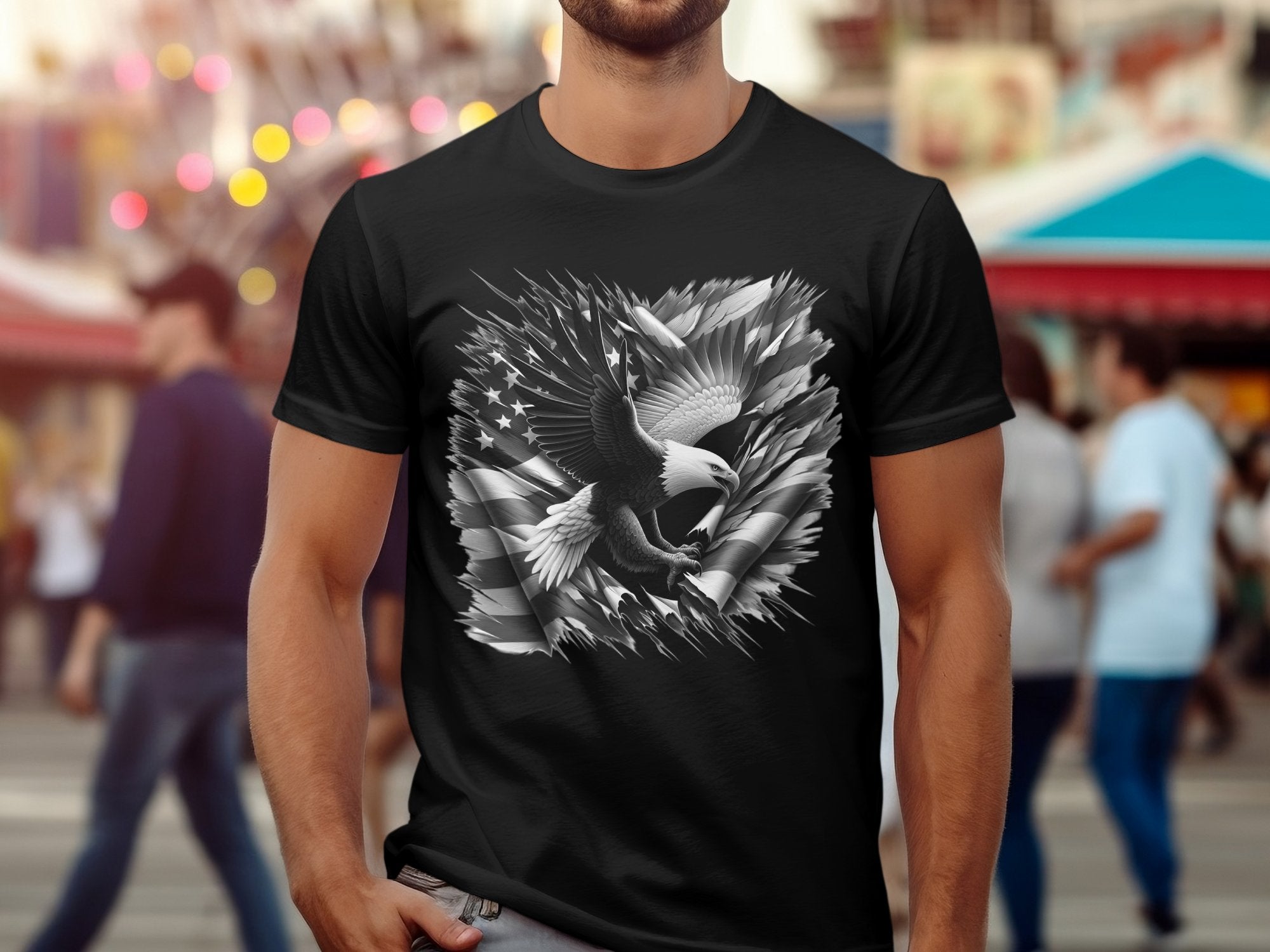 Eagle Patriot - Coloured Gildan T-Shirt Realistic Animal Talisman Unisex Tee Graphic Design