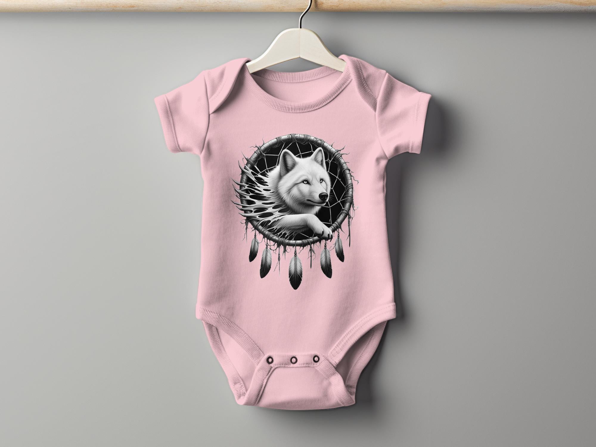 Dreamcatcher Wolf - Coloured Toddler Bodysuit Realistic Native American Talisman Unisex Mythology Tee Graphic Design