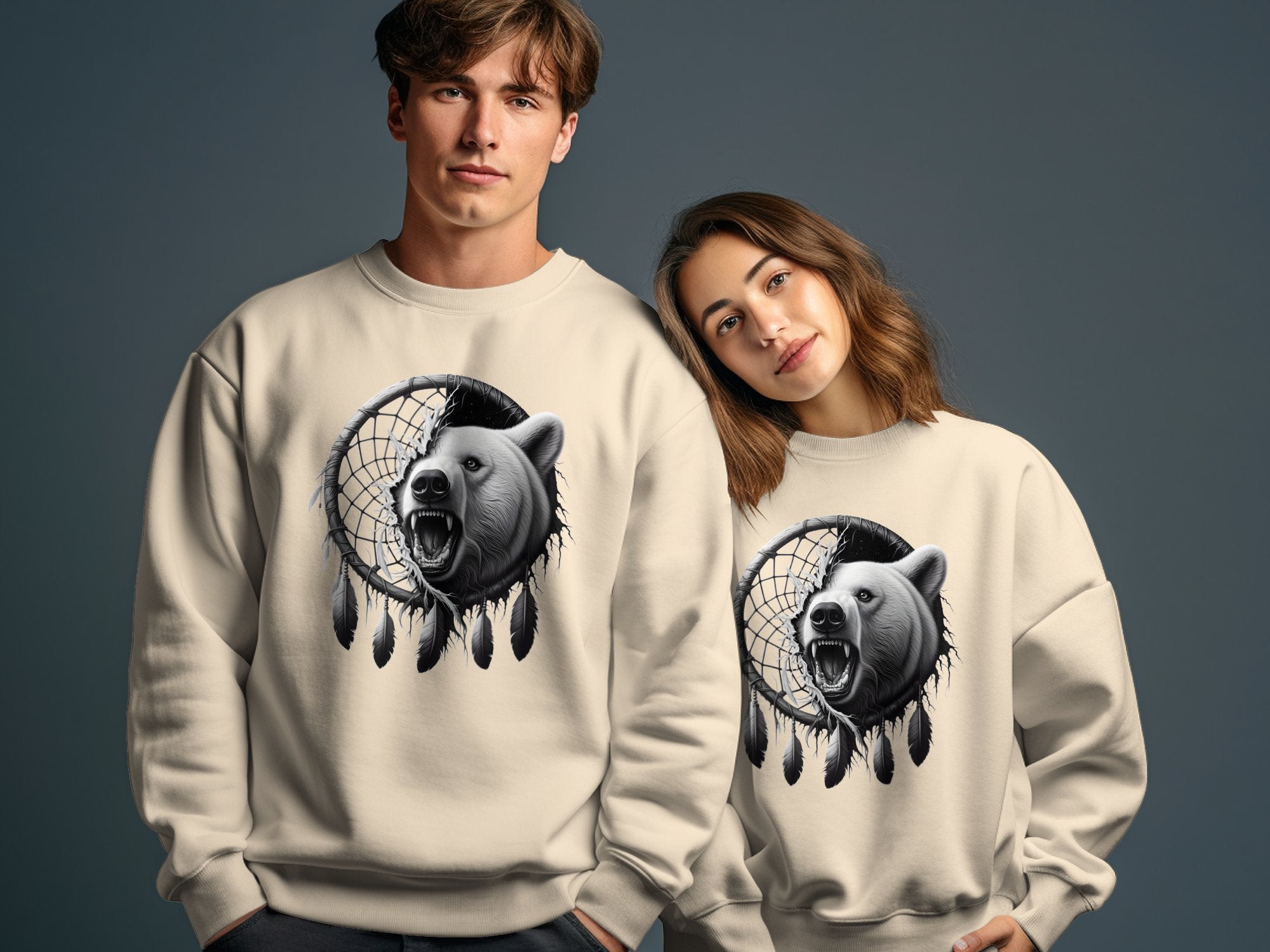 Dreamcatcher Bear - Coloured Gildan Sweatshirt Realistic Native American Talisman Unisex Mythology Tee Graphic Design