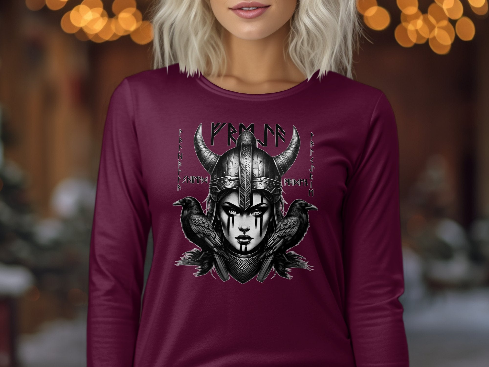 Viking Shield Maiden - Coloured Gildan Long Sleeve Realistic Norse Talisman Men Women Unisex Valhalla Tee Graphic Design