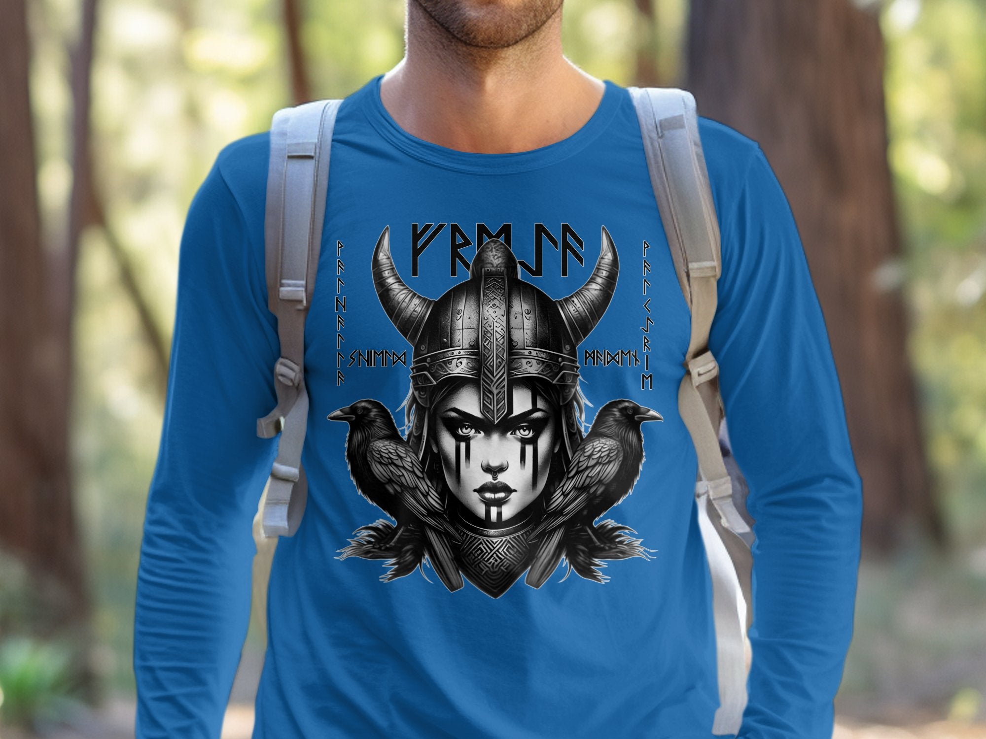 Viking Shield Maiden - Coloured Gildan Long Sleeve Realistic Norse Talisman Men Women Unisex Valhalla Tee Graphic Design