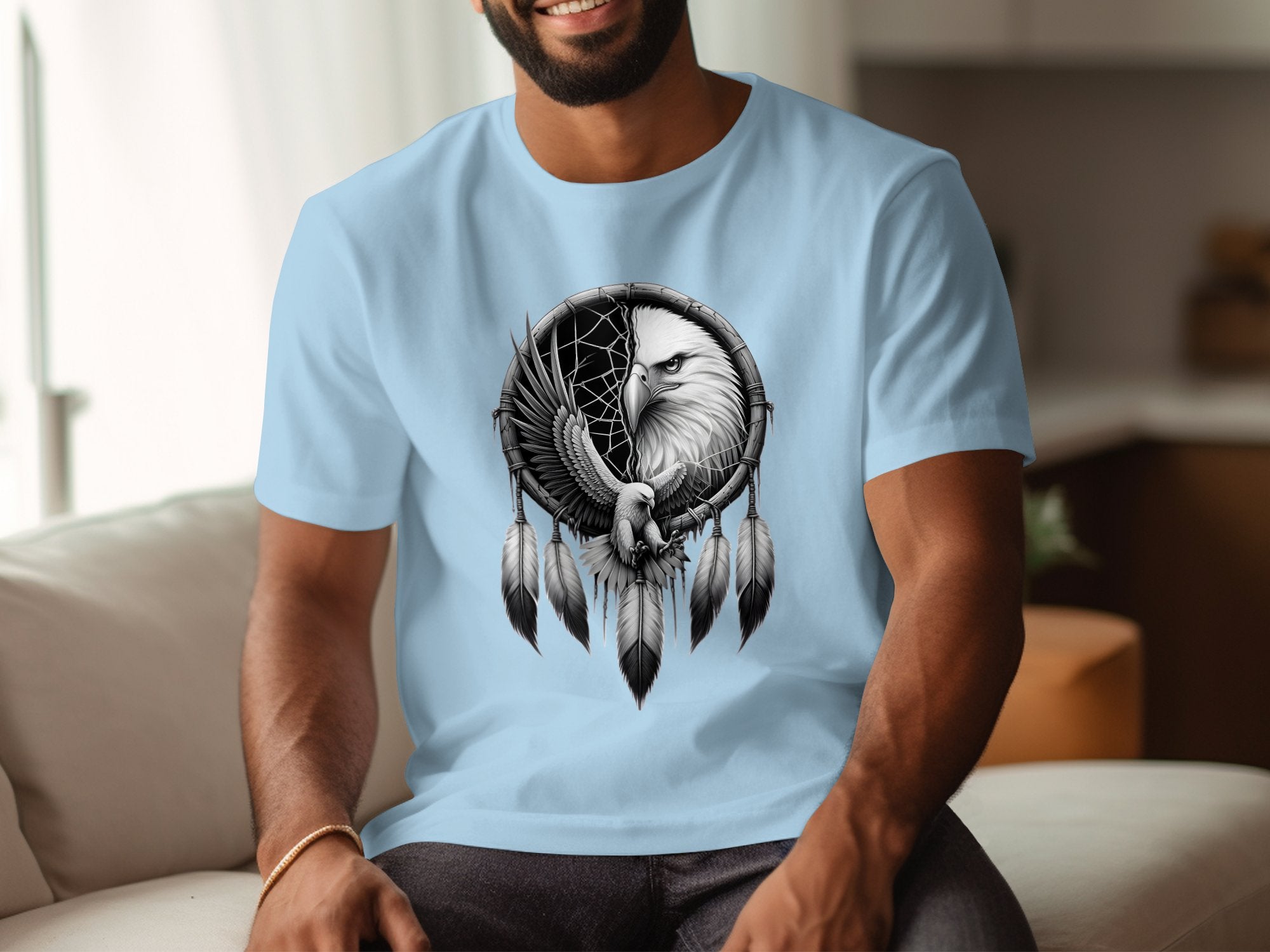 Dreamcatcher Eagle - Coloured Gildan T-Shirt Realistic Native American Talisman Unisex Mythology Tee Graphic Design