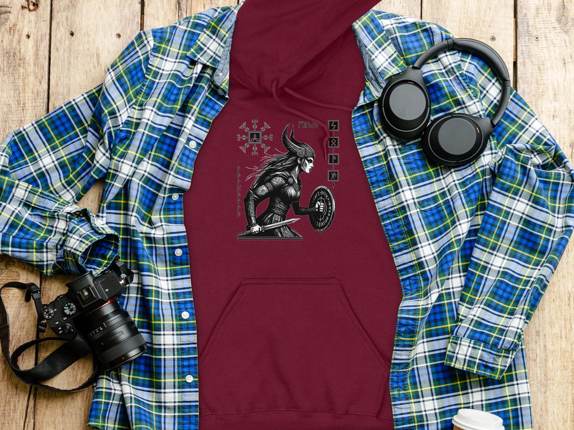 Viking Shield Maiden - Coloured Gildan Hoodie Realistic Norse Talisman Men Women Unisex Valhalla Tee Graphic Design