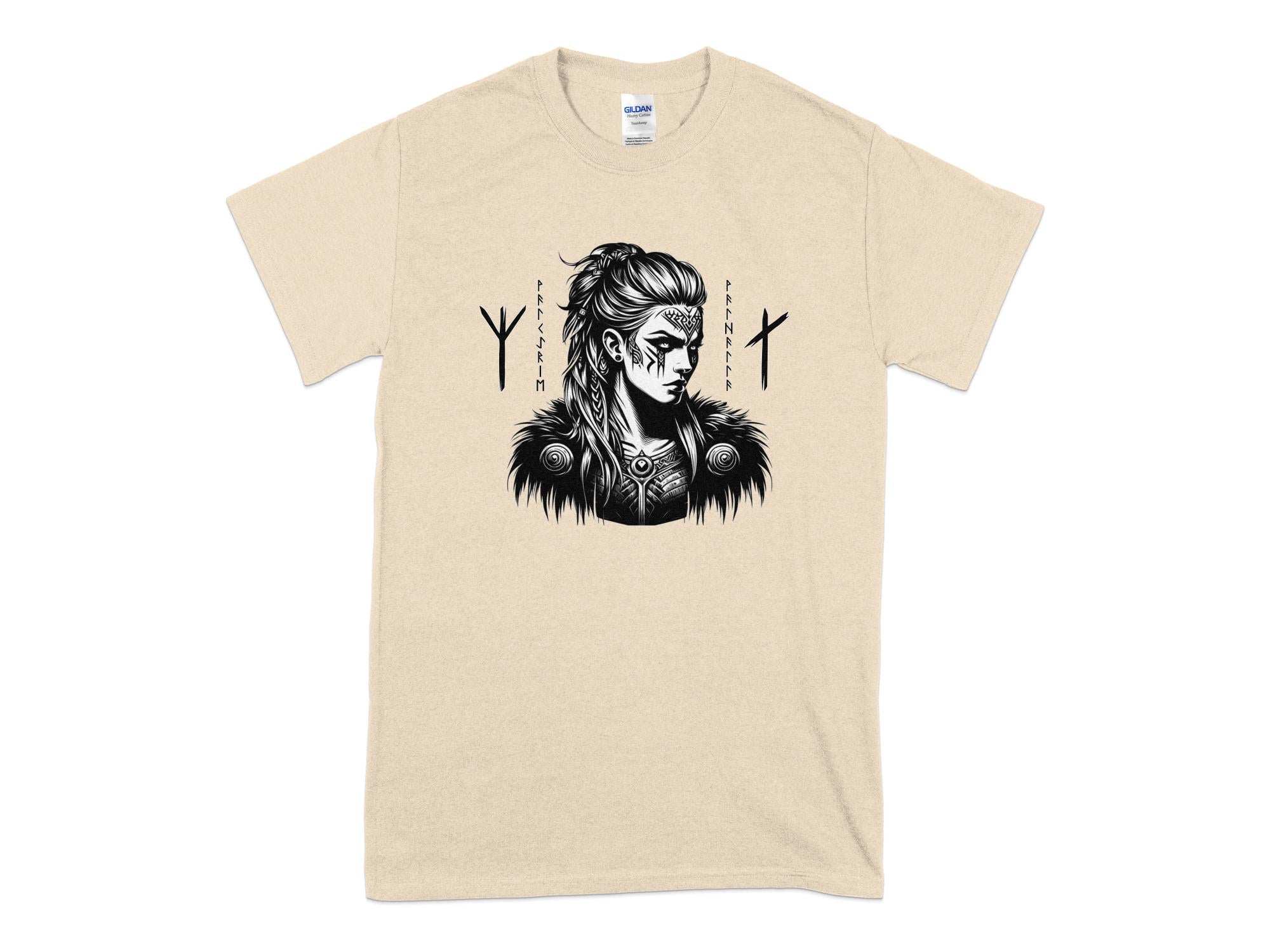 Viking Shield Maiden - Coloured Gildan T Shirt Realistic Norse Talisman Men Women Unisex Valhalla Tee Graphic Design