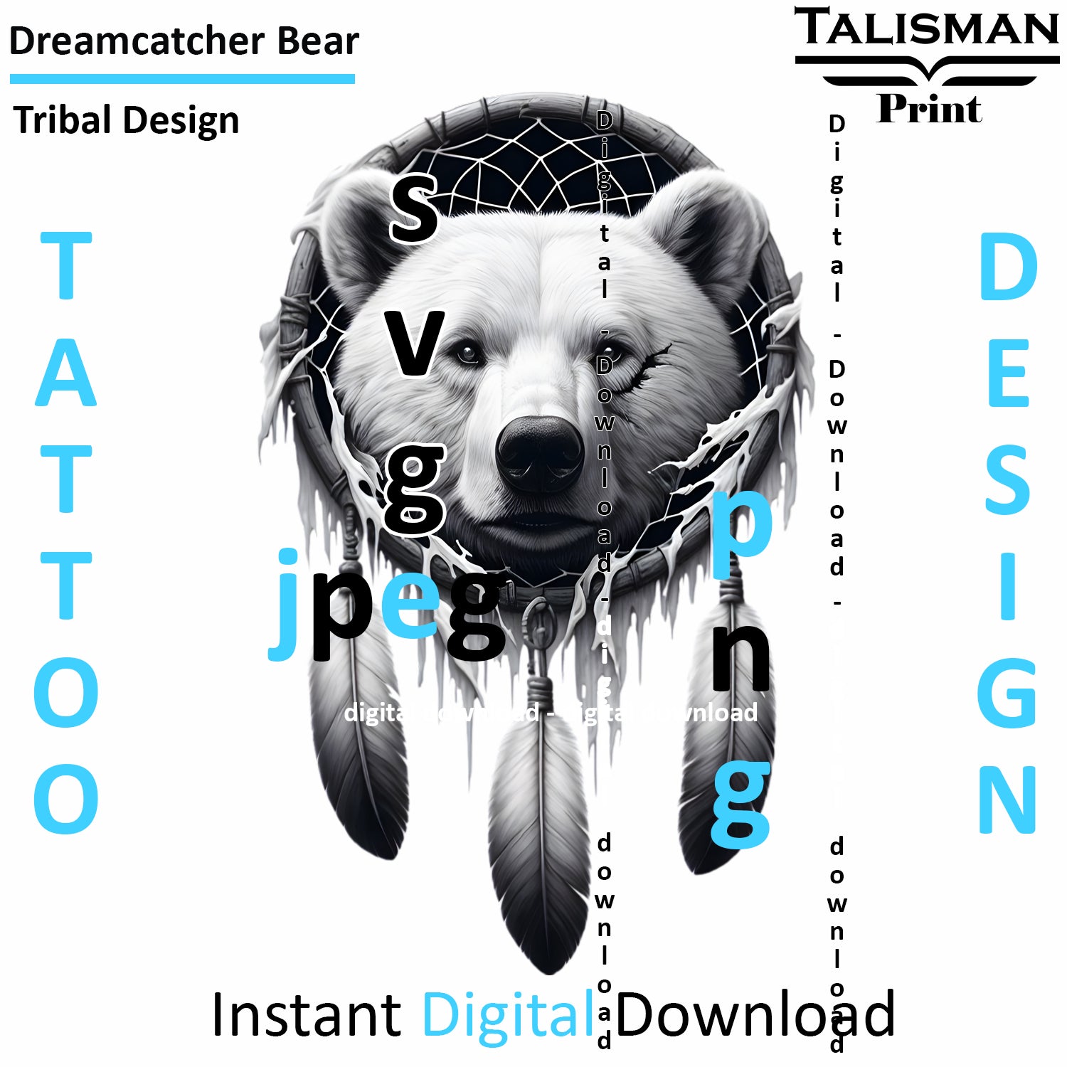 Dreamcatcher Bear - Digital Art | PNG, JPEG & SVG | Instant Download for Apparel, Décor and Wall Art