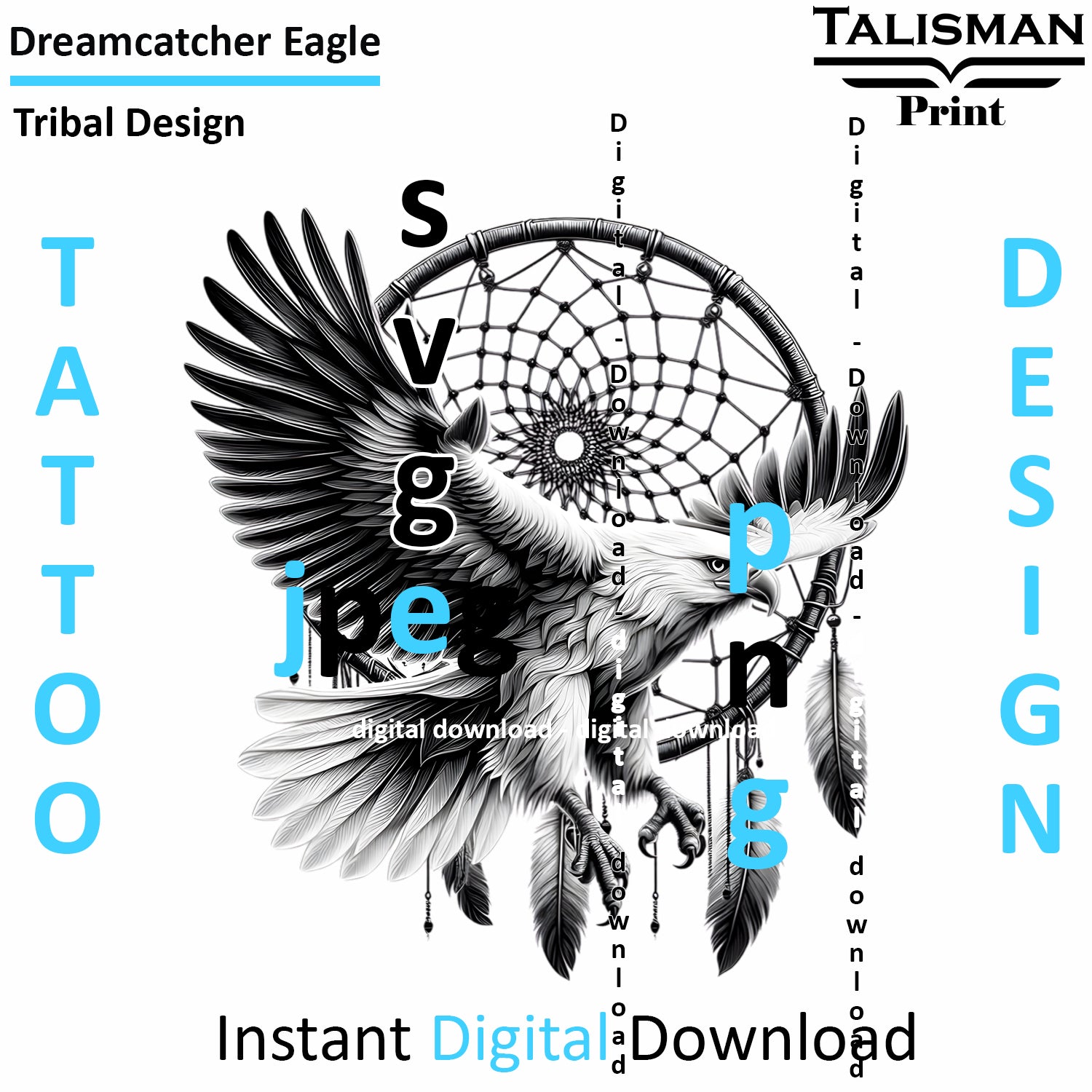 Dreamcatcher Eagle - Digital Art | PNG, JPEG & SVG | Instant Download for Apparel, Décor and Wall Art