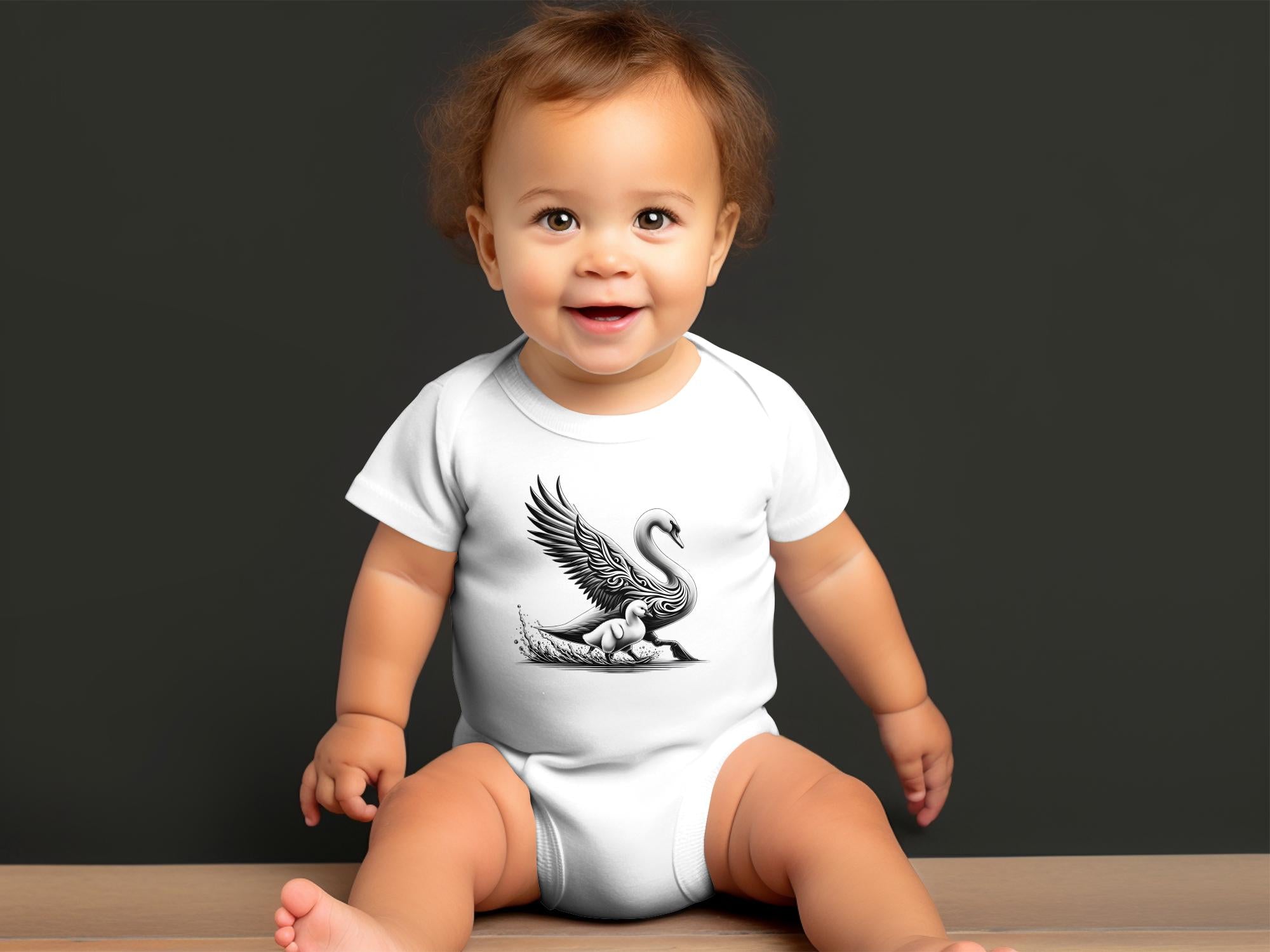 Swan & Cygnet- Black White Toddler Bodysuit Realistic Family Talisman Unisex Tee Graphic Design