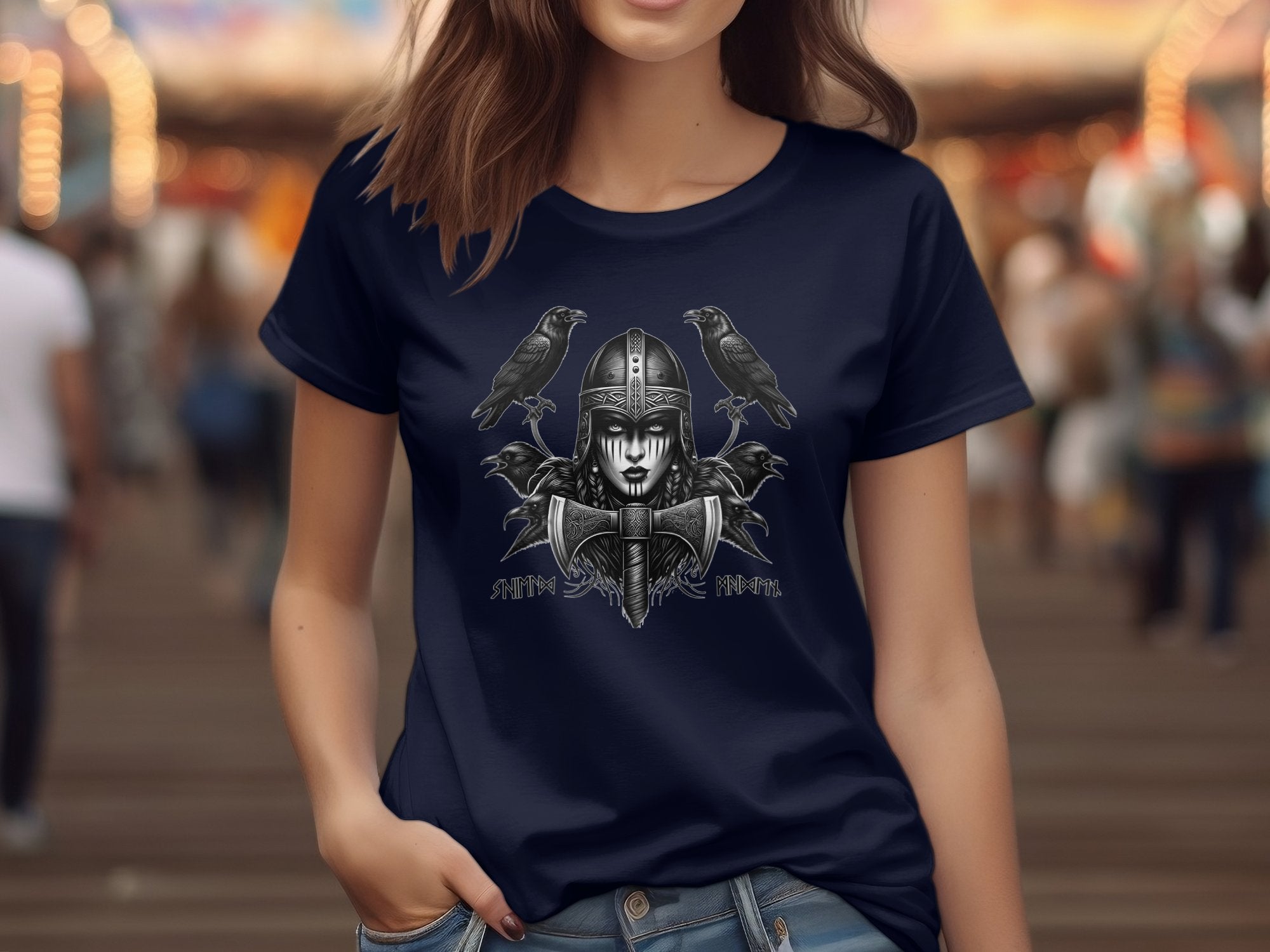 Viking Shield Maiden - Coloured Gildan T Shirt Realistic Norse Talisman Men Women Unisex Valhalla Tee Graphic Design