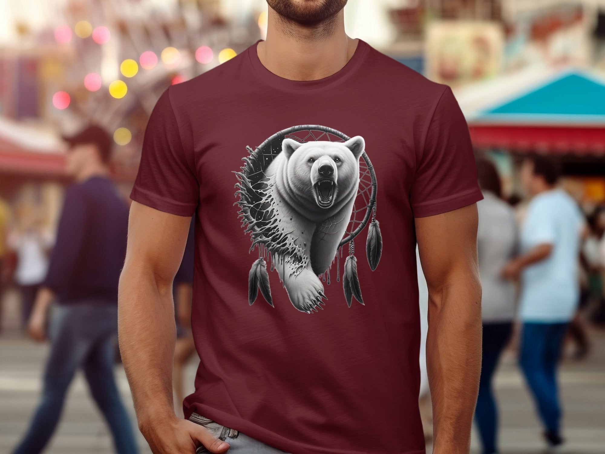 Dreamcatcher Bear - Coloured Gildan T-Shirt Realistic Native American Talisman Unisex Mythology Tee Graphic Design