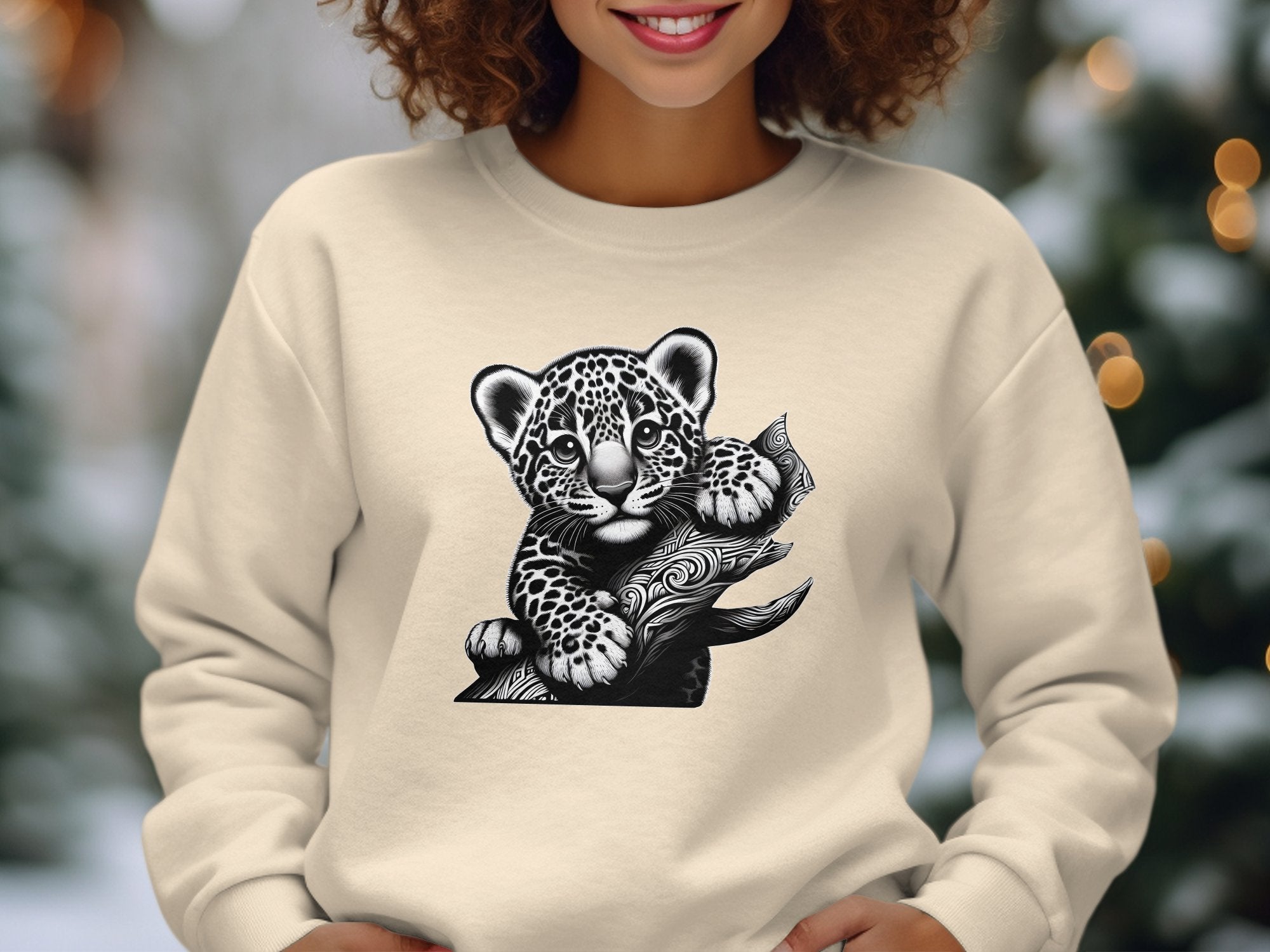 Leopard Bonsai - Coloured Gildan Sweatshirt Realistic Animal Talisman Unisex Cute Tee Graphic Design