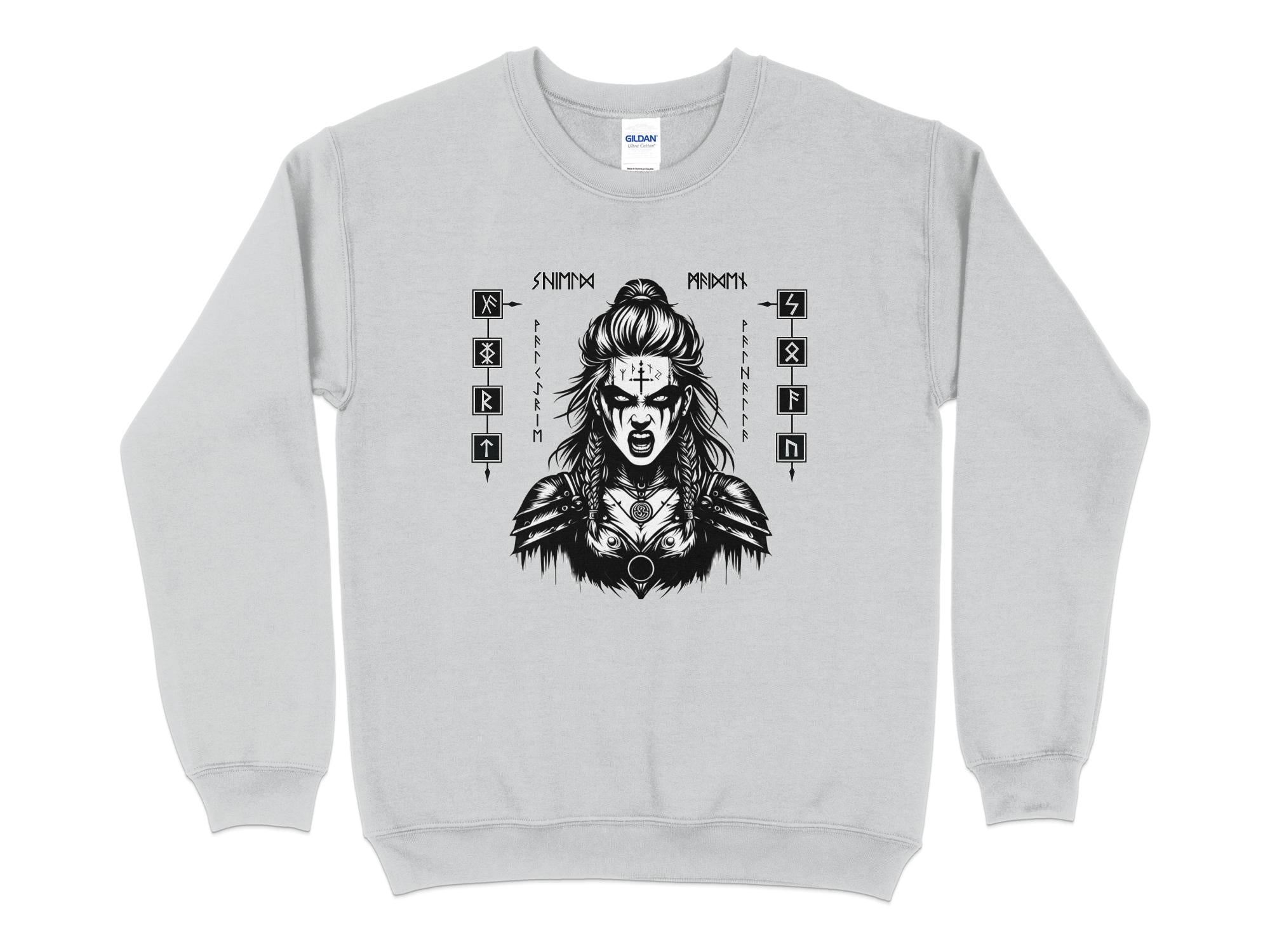 Viking Shield Maiden - Coloured Gildan Sweatshirt Realistic Norse Talisman Men Women Unisex Valhalla Tee Graphic Design