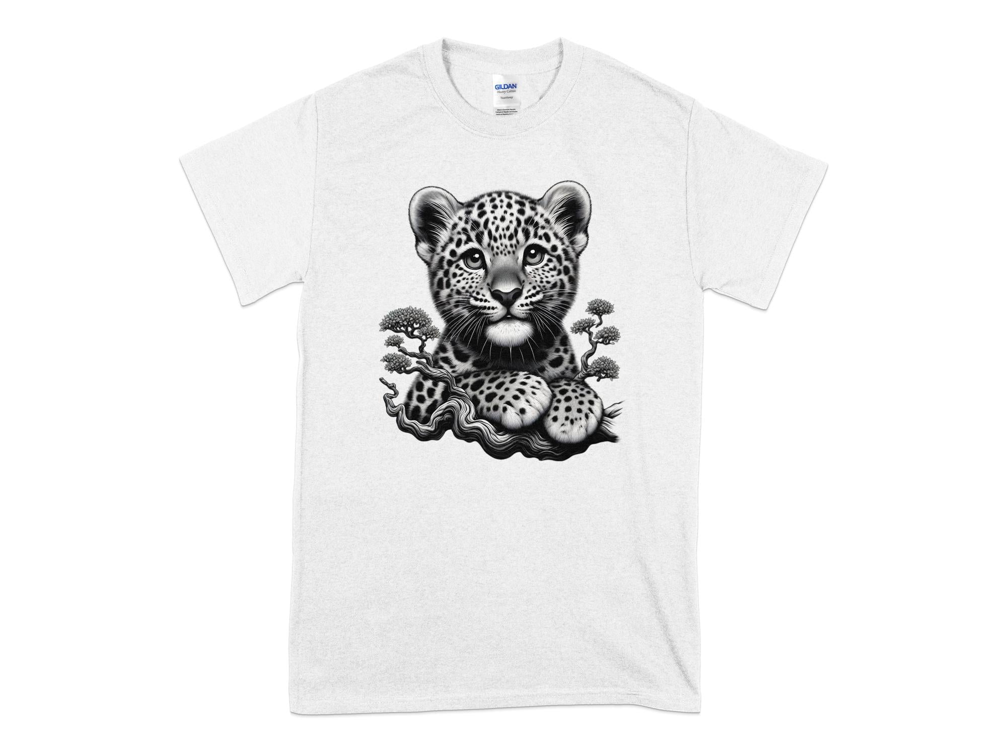 Leopard Bonsai - Coloured Gildan T-Shirt Realistic Animal Talisman Unisex Cute Tee Graphic Design