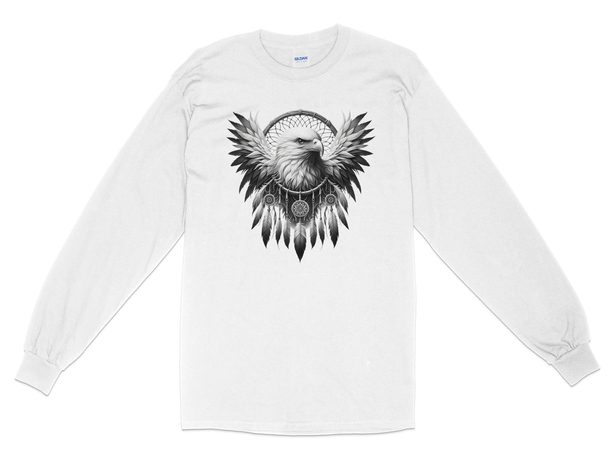 Dreamcatcher Eagle - Coloured Gildan Long Sleeve Realistic Native American Talisman Unisex Mythology Tee Graphic Design