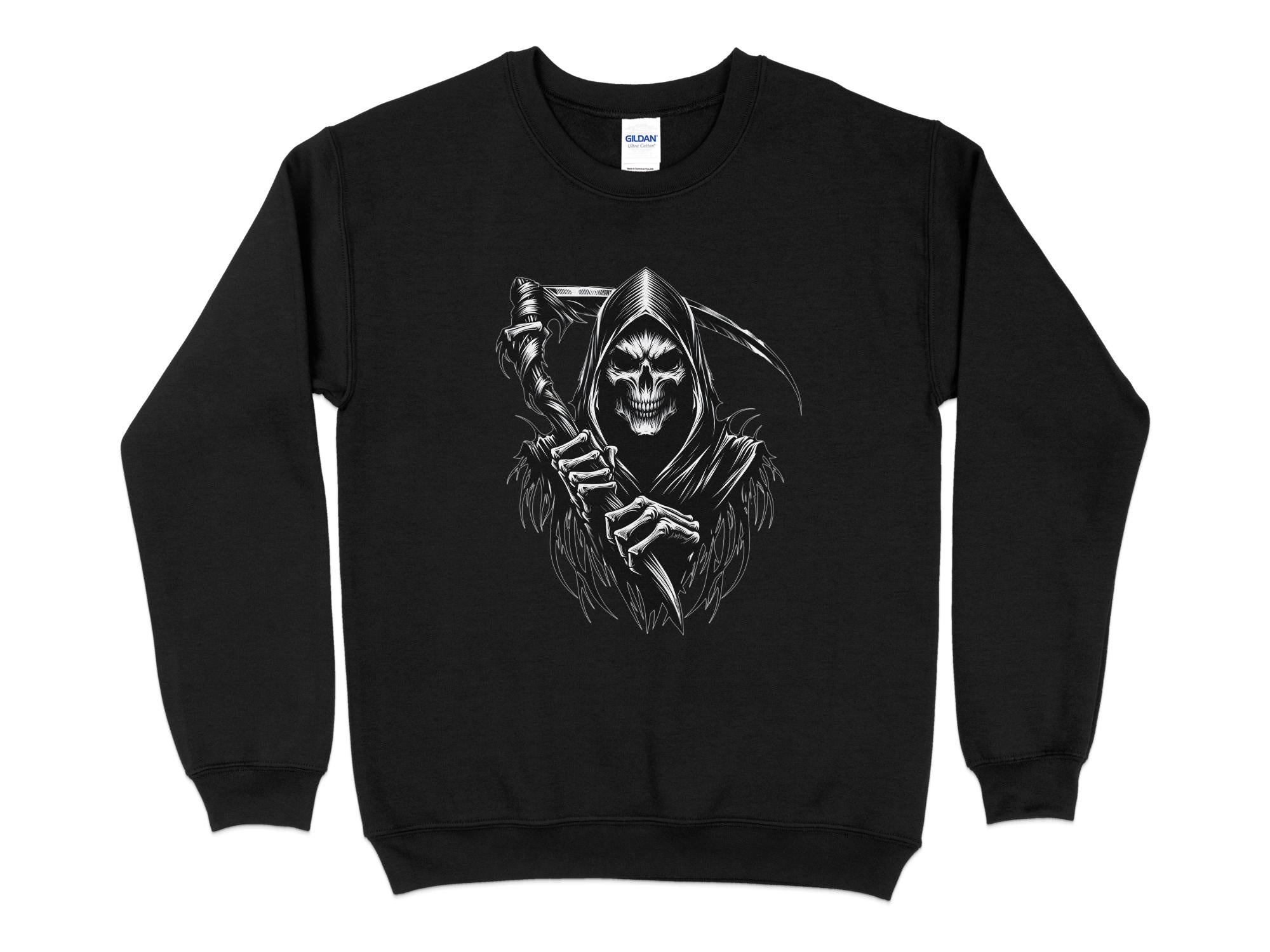 Grim Reaper - Black White Gildan Sweatshirt Commemorative Talisman Unisex Tee Graphic Design