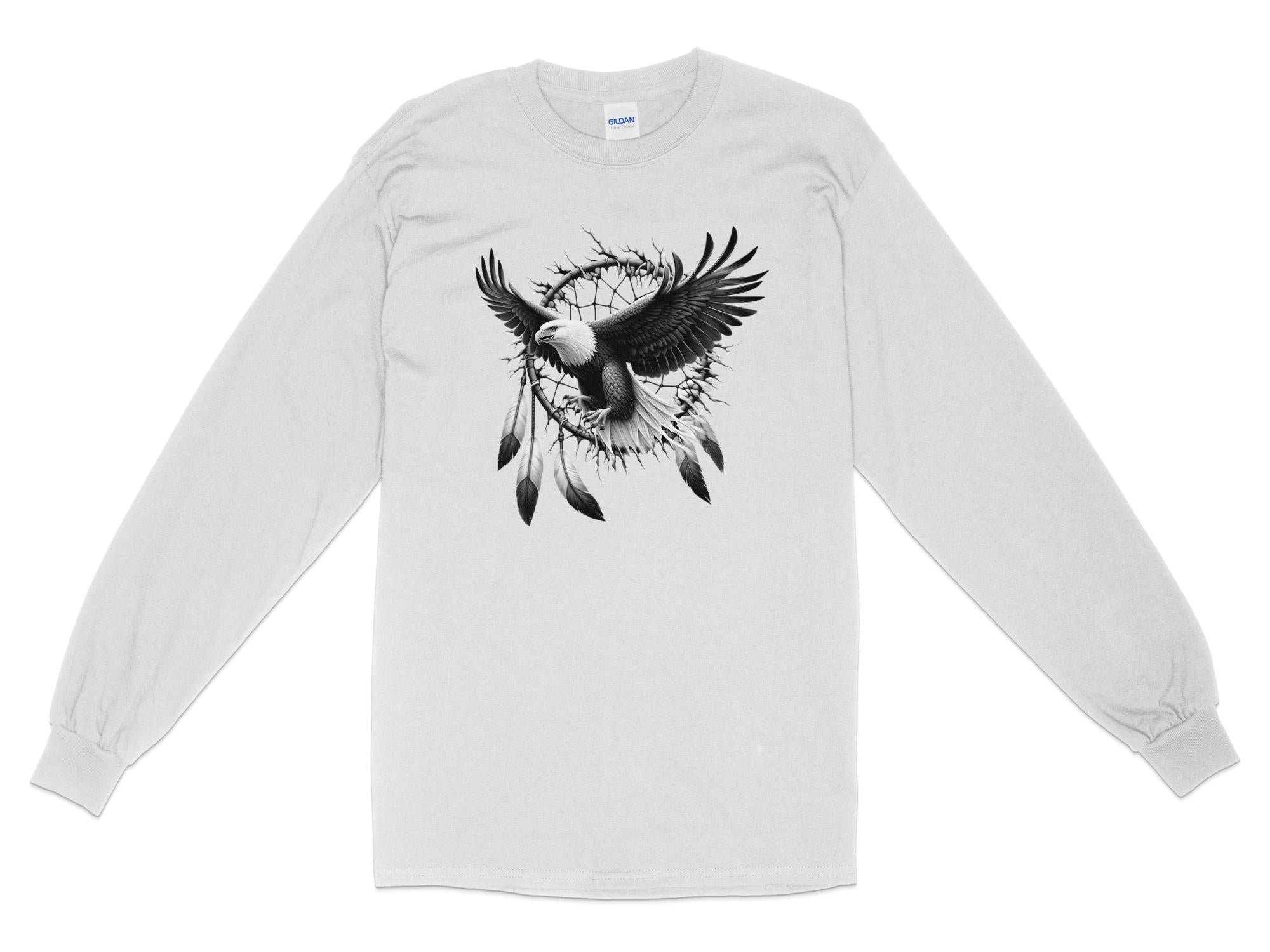 Dreamcatcher Eagle - Coloured Gildan Long Sleeve Realistic Native American Talisman Unisex Mythology Tee Graphic Design