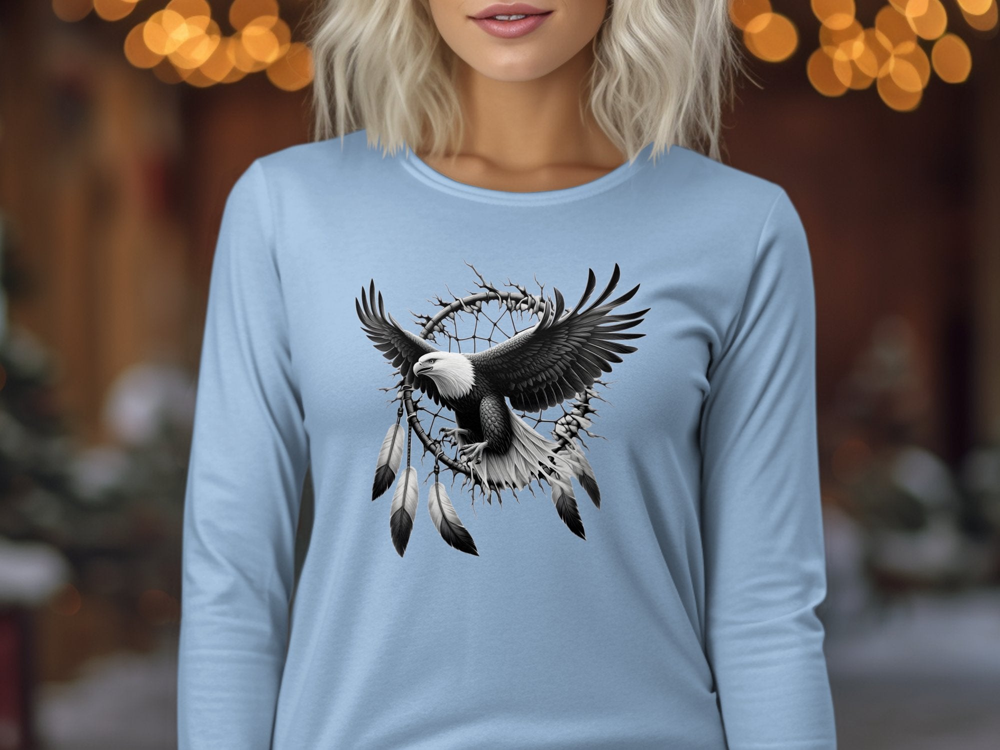 Dreamcatcher Eagle - Coloured Gildan Long Sleeve Realistic Native American Talisman Unisex Mythology Tee Graphic Design