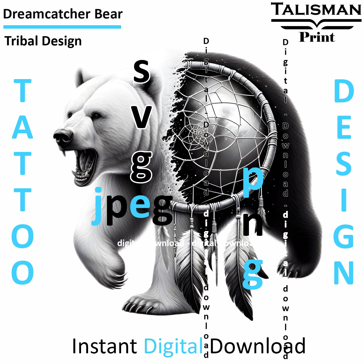 Dreamcatcher Bear - Digital Art | PNG, JPEG & SVG | Instant Download for Apparel, Décor and Wall Art