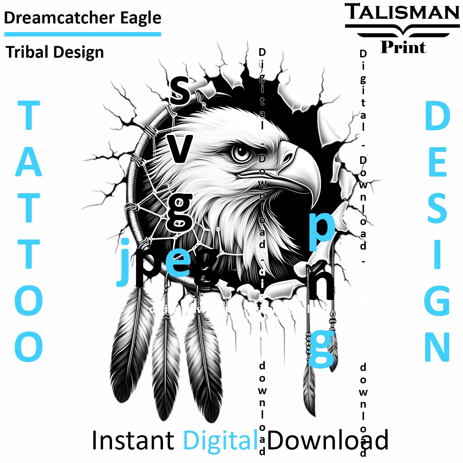 Dreamcatcher Eagle - Digital Art | PNG, JPEG & SVG | Instant Download for Apparel, Décor and Wall Art