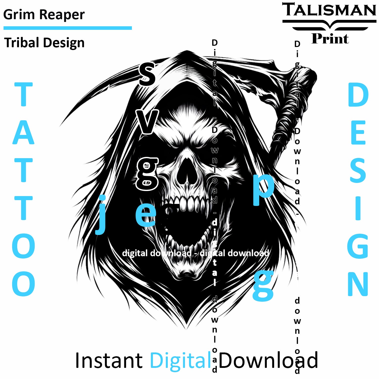 Grim Reaper - Digital Art | PNG, JPEG & SVG | Instant Download for Apparel, Décor and Wall Art