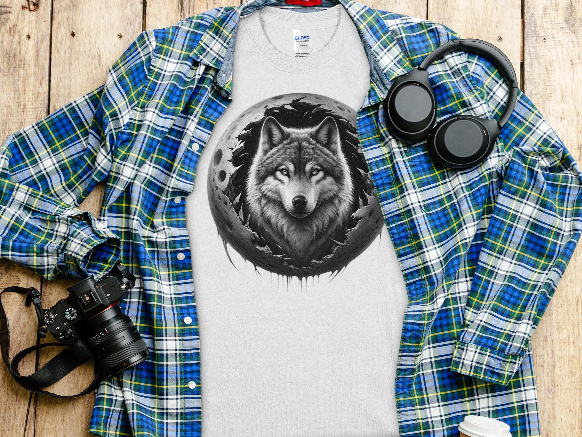 Moon Wolf - Coloured Gildan T-Shirt Realistic Animal Talisman Unisex Mythology Tee Graphic Design