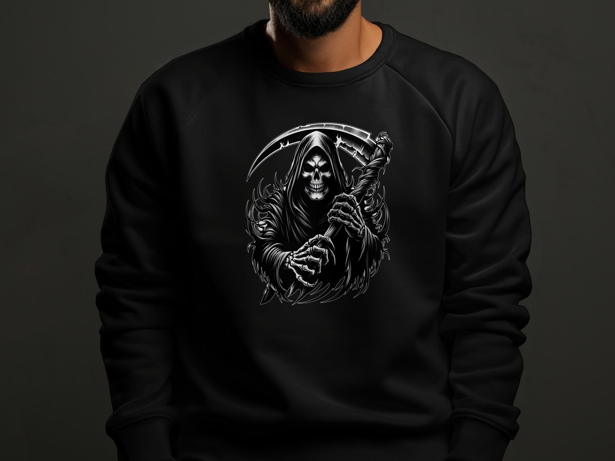 Grim Reaper - Black White Gildan Sweatshirt Commemorative Talisman Unisex Tee Graphic Design