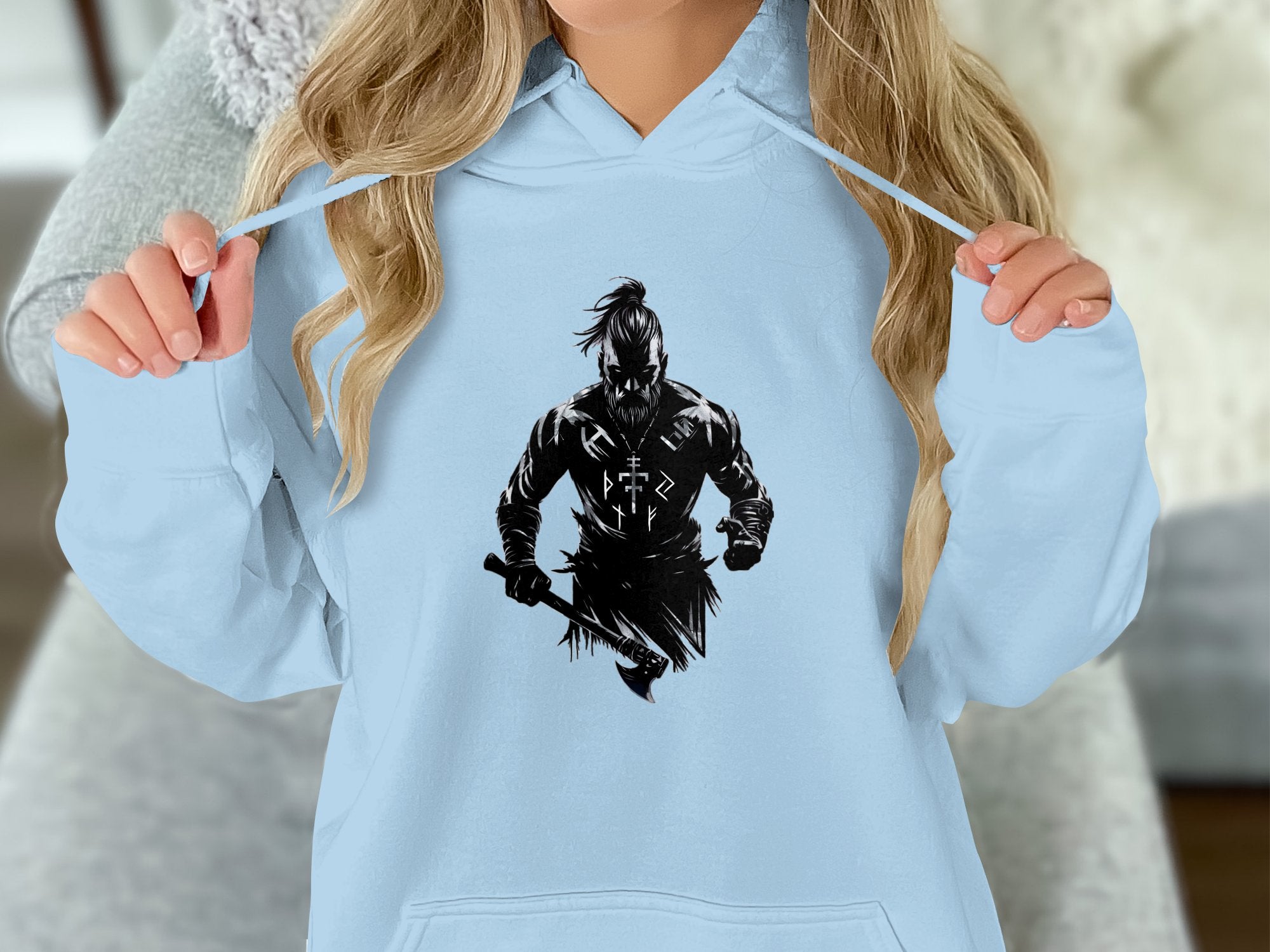 Viking Frenzy - Coloured Gildan Hoodie White Norse Talisman Men Women Unisex Valhalla Tee