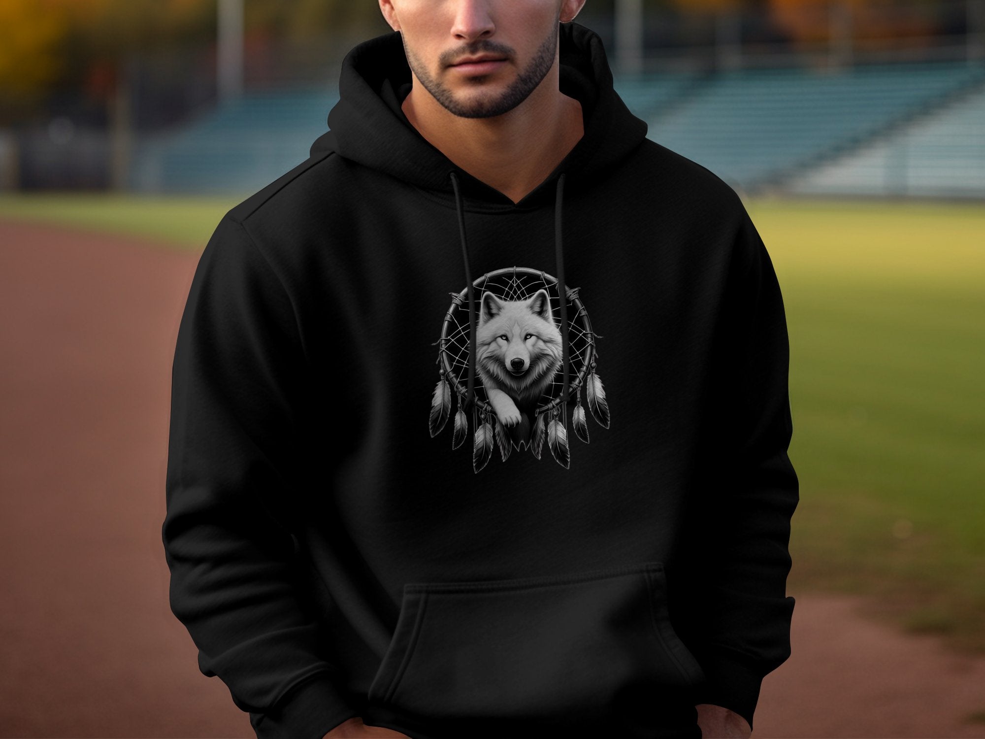 Dreamcatcher Wolf - Coloured Gildan Hoodie Realistic Native American Talisman Unisex Mythology Tee Graphic Design