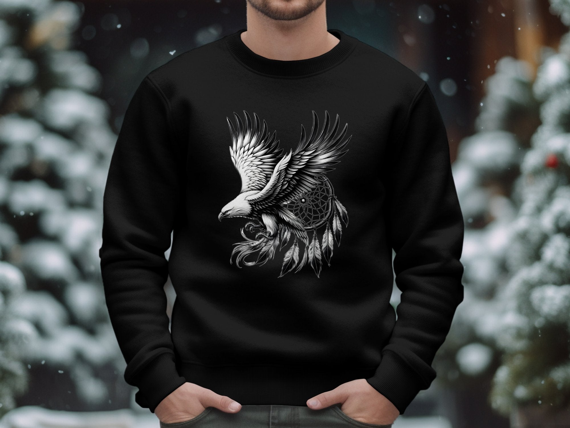 Dreamcatcher Eagle - Coloured Gildan Sweatshirt Realistic Native American Talisman Unisex Mythology Tee Graphic Design