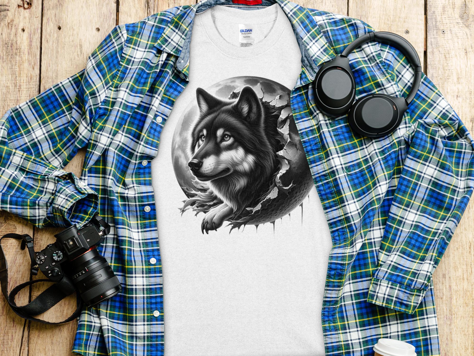 Moon Wolf - Coloured Gildan T-Shirt Realistic Animal Talisman Unisex Mythology Tee Graphic Design